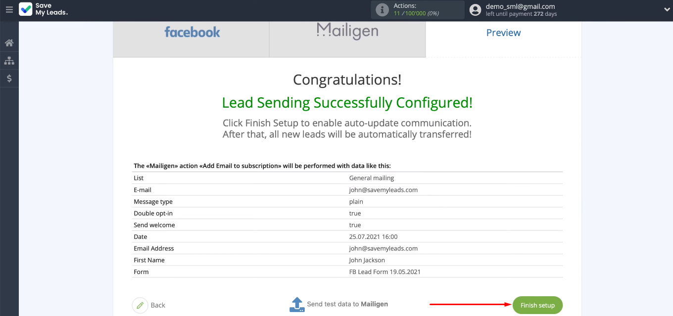 Facebook and Mailigen integration | Turn on automatic update Facebook and Mailigen integration | Turn on automatic update