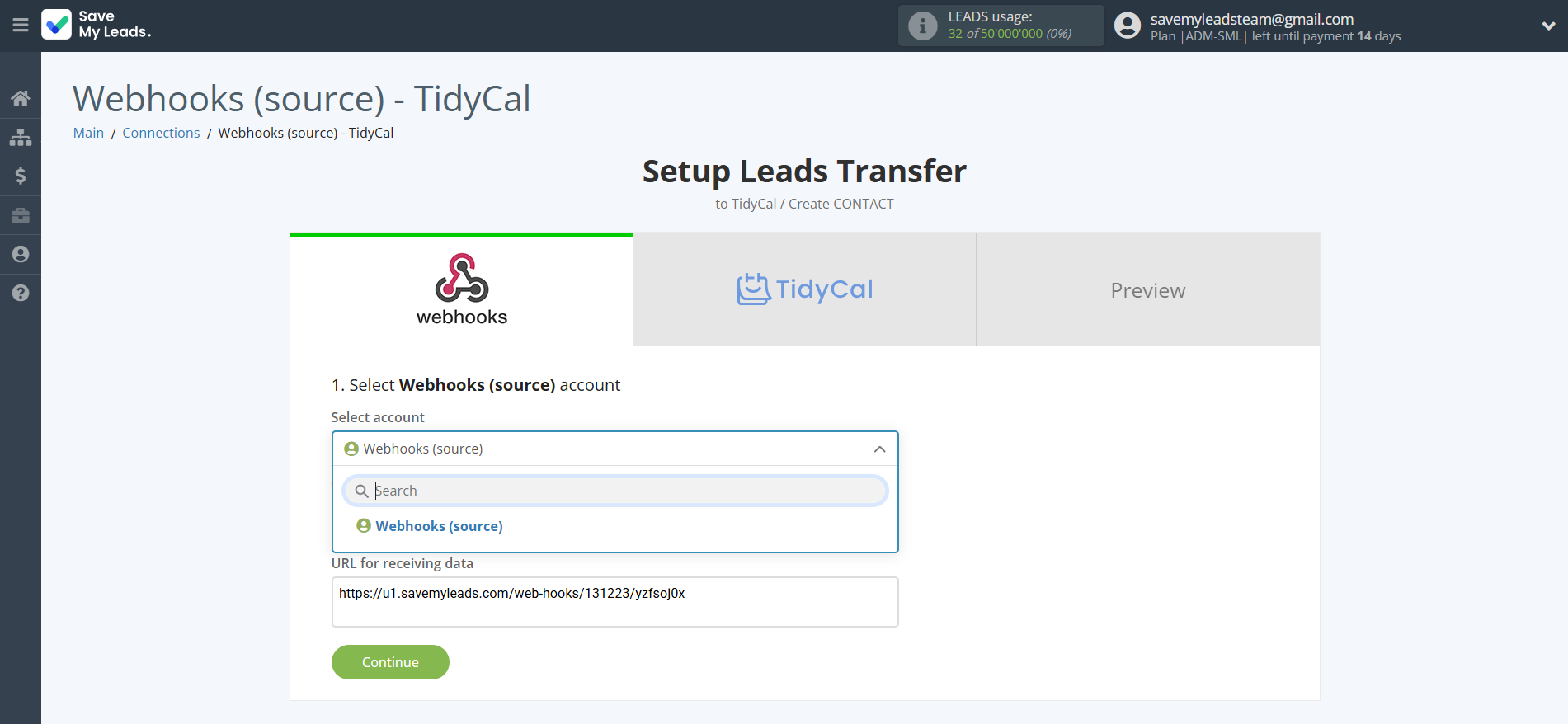 How to Connect Webhooks with TidyCal Create Contacts | Data Source account selection How to Connect Webhooks with TidyCal Create Contacts | Data Source account selection