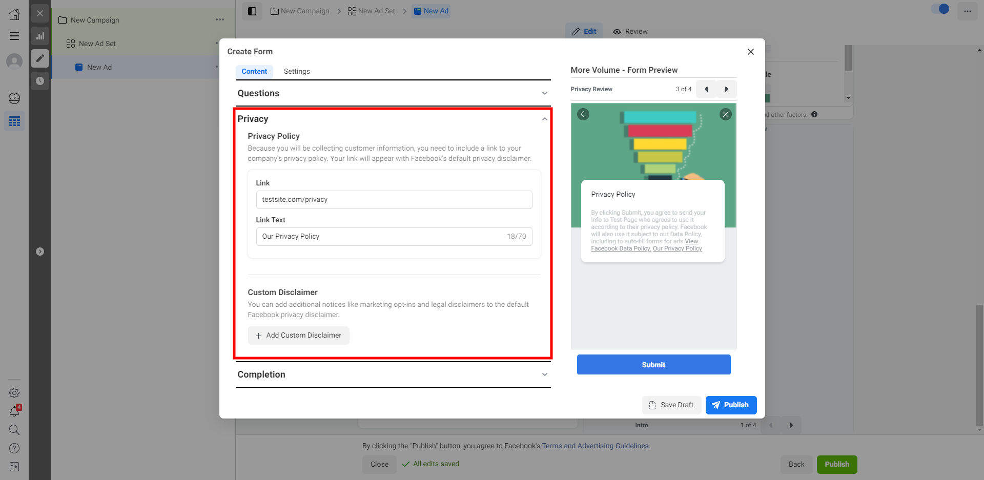 How to Set Up Facebook Lead Form Ads | Setting up the third screen of the form