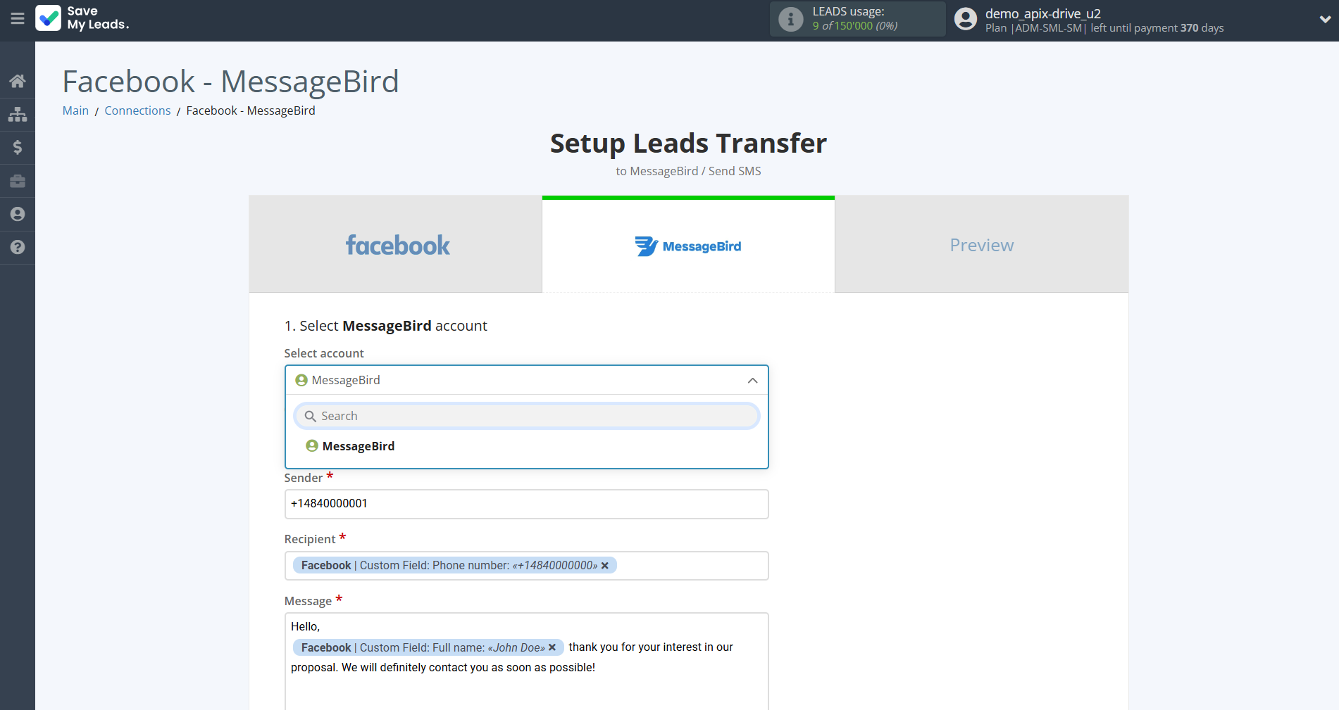 How to Connect Facebook with MessageBird | Data Destination account selection How to Connect Facebook with MessageBird | Data Destination account selection