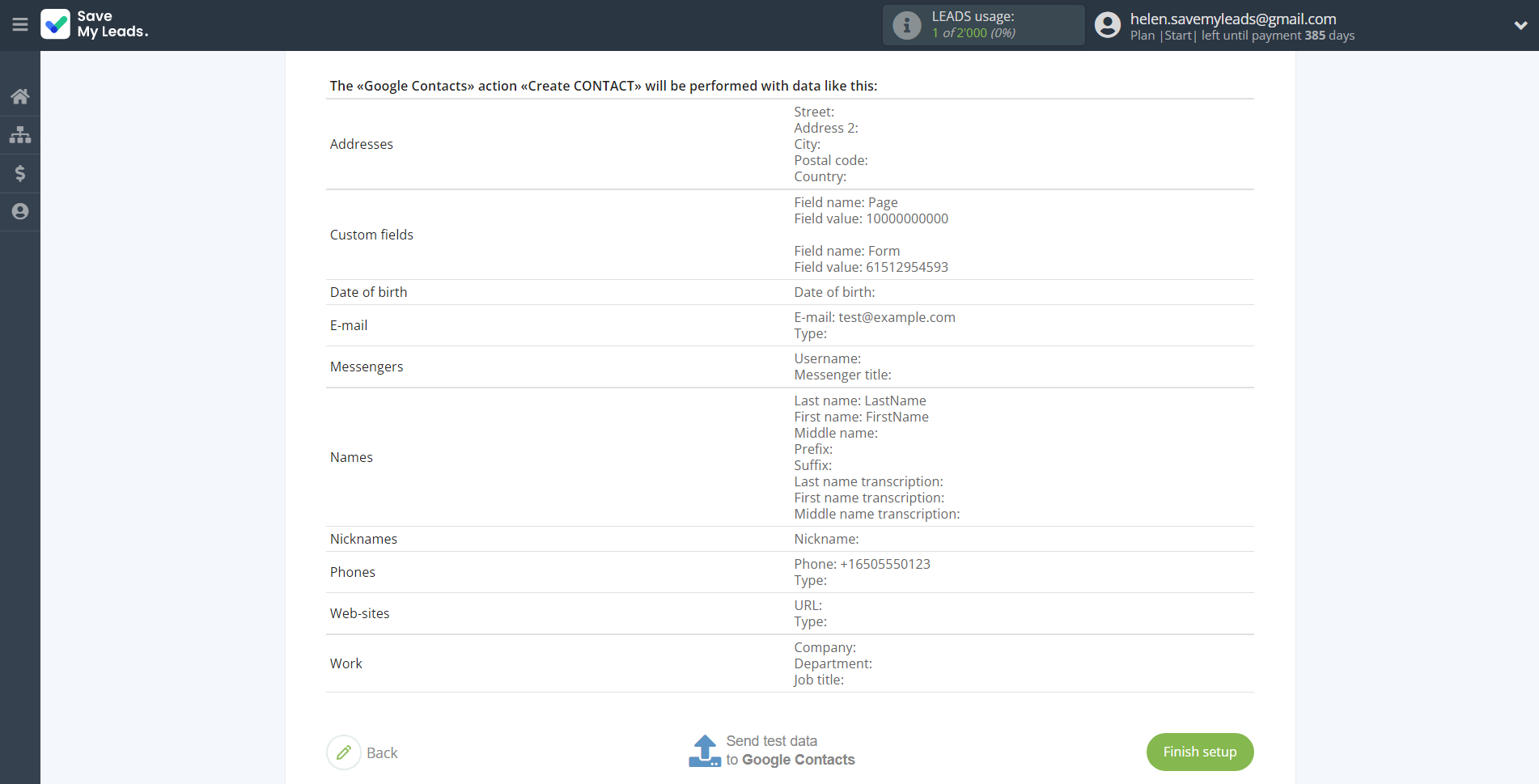 How to Connect Google Lead Form with Google Contacts | Test data