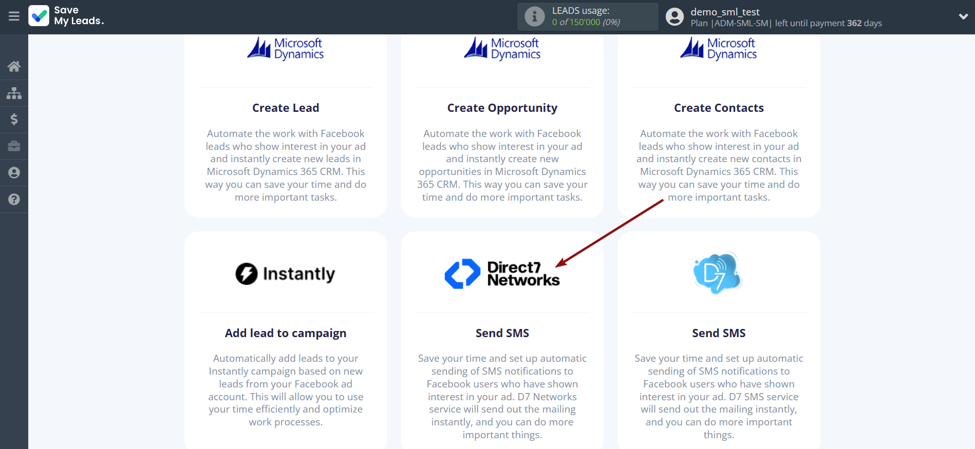 How to Connect Facebook with D7 Networks | Data Destination system selection