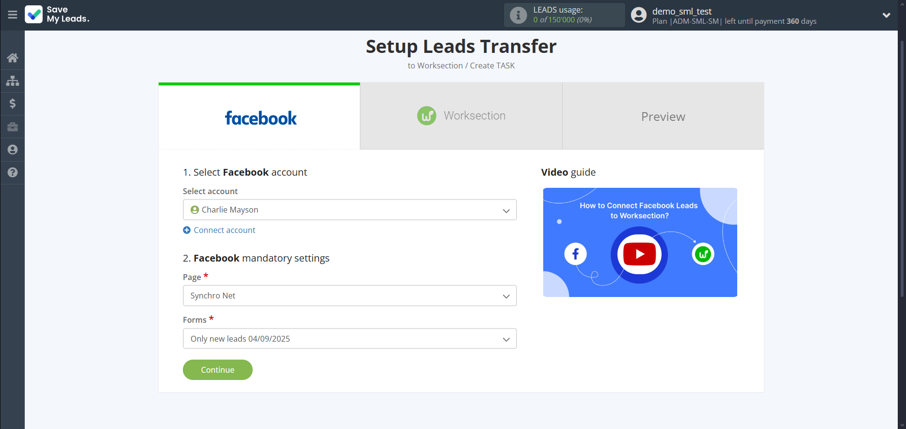 How to Connect Facebook with Worksection | Data Source account connection
