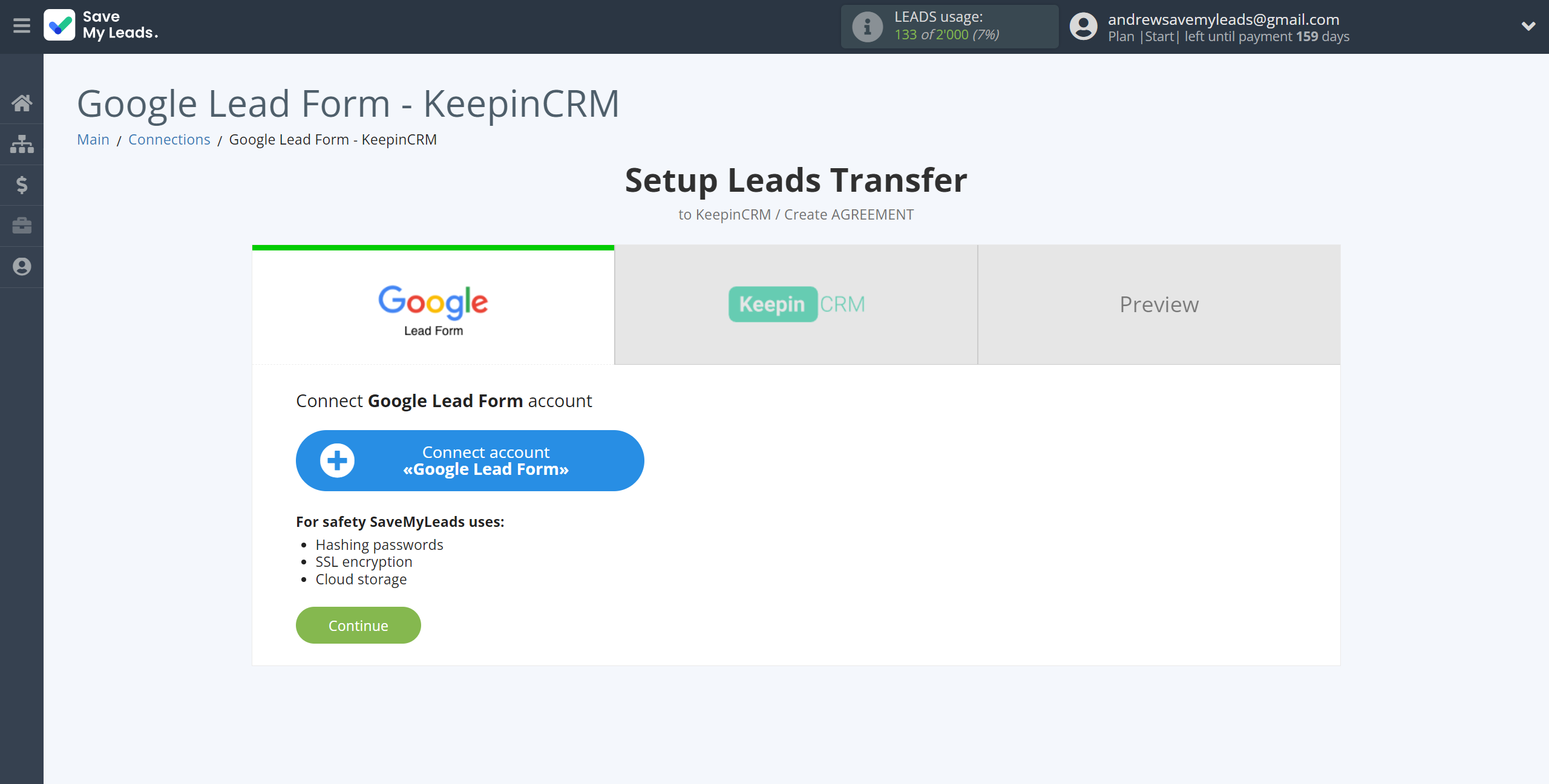 How to Connect Google Lead Form with KeepinCRM Create Agreement | Data Source account connection