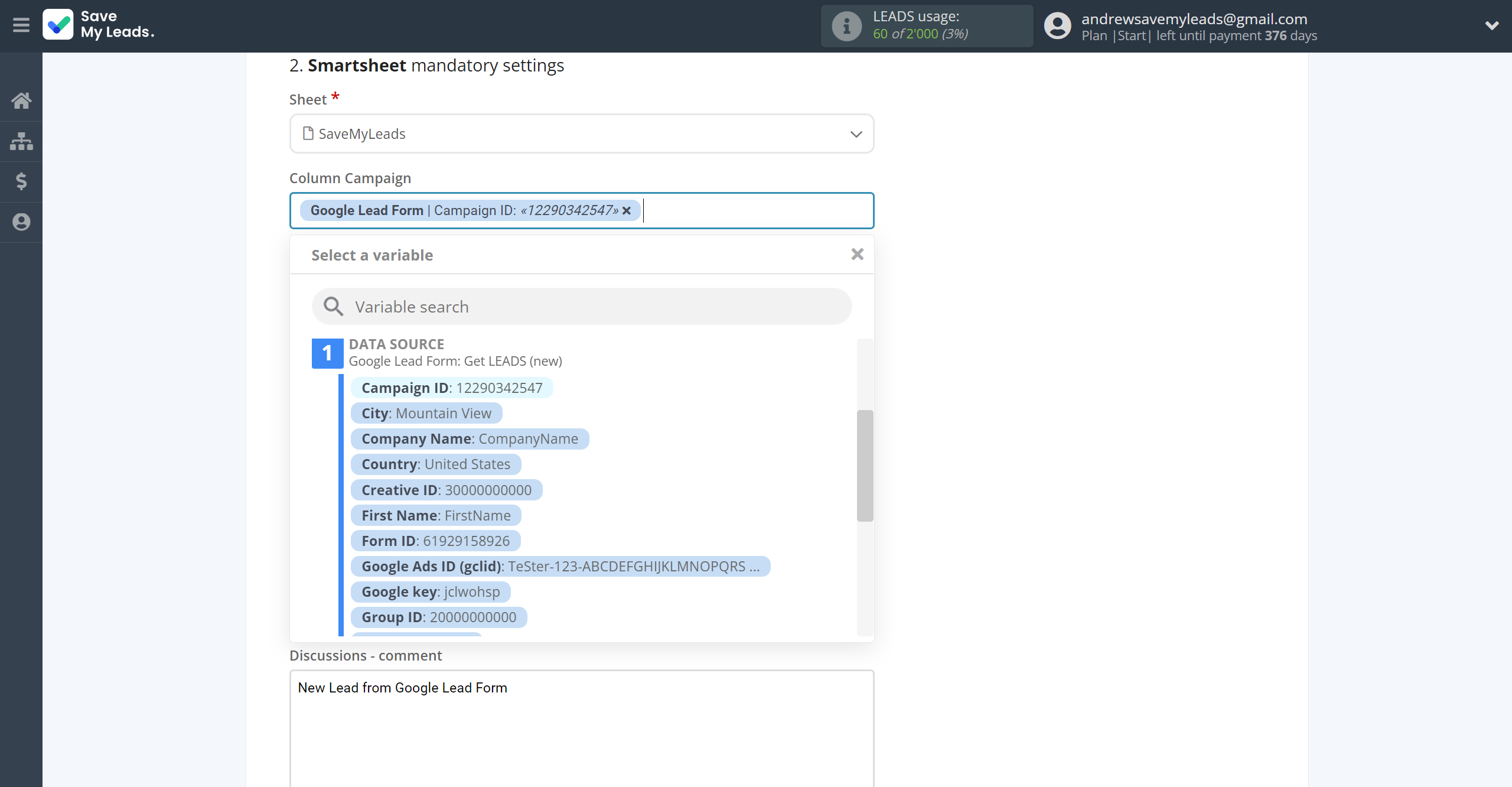 How to Connect Google Lead Form with Smartsheet | Assigning fields