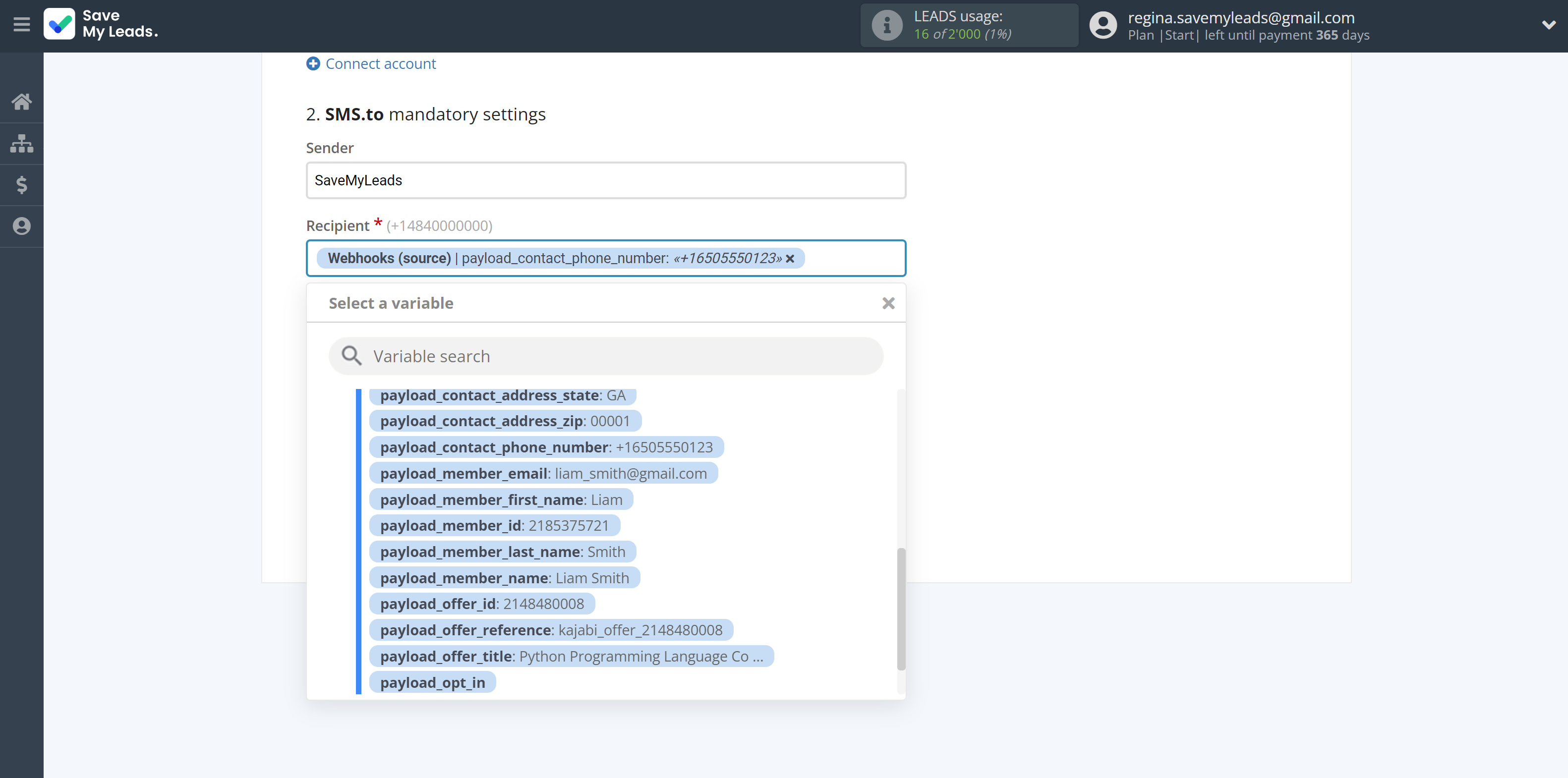 How to Connect Webhooks with SMS.to | Assigning fields