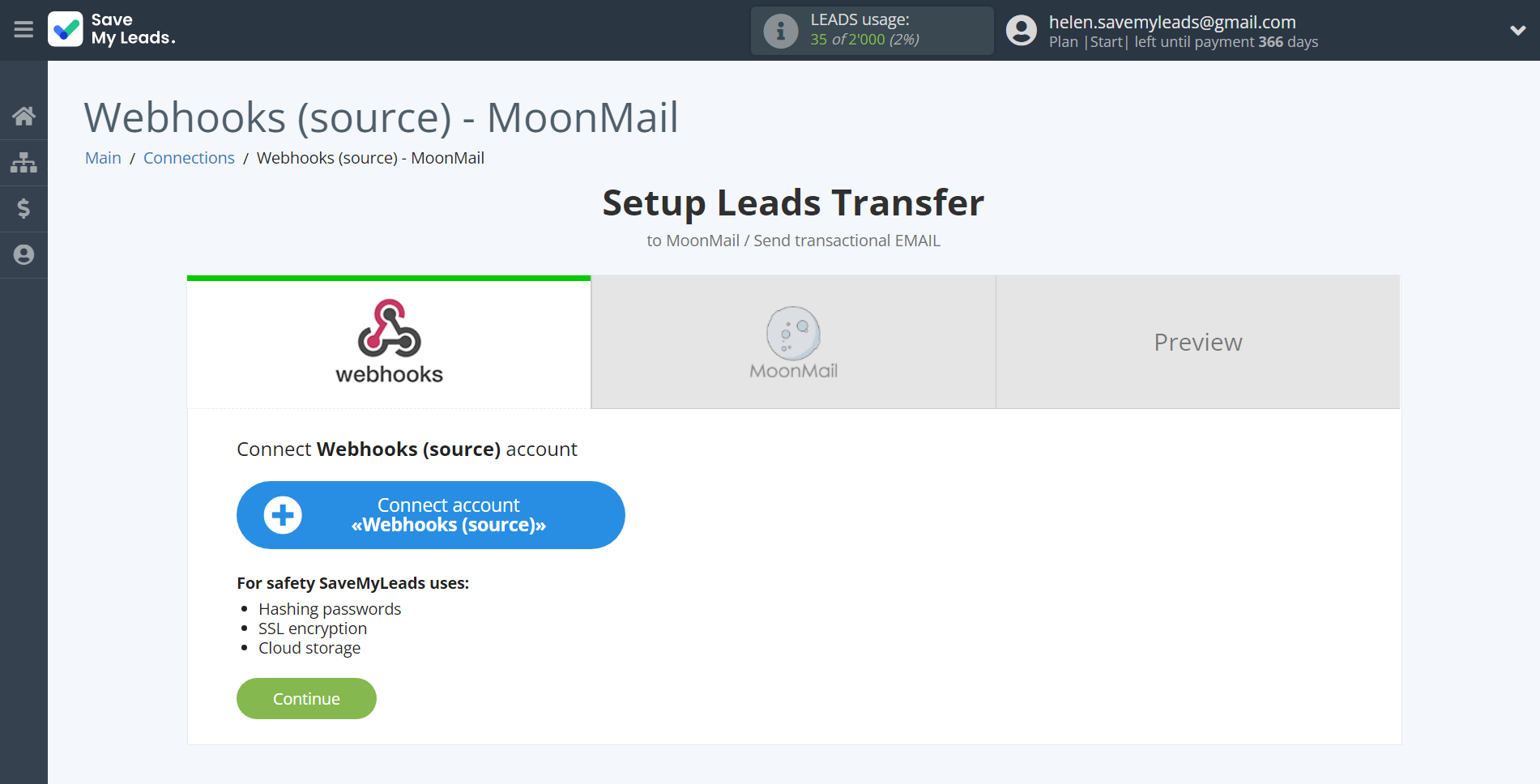 How to Connect Webhooks with MoonMail | Data Source account