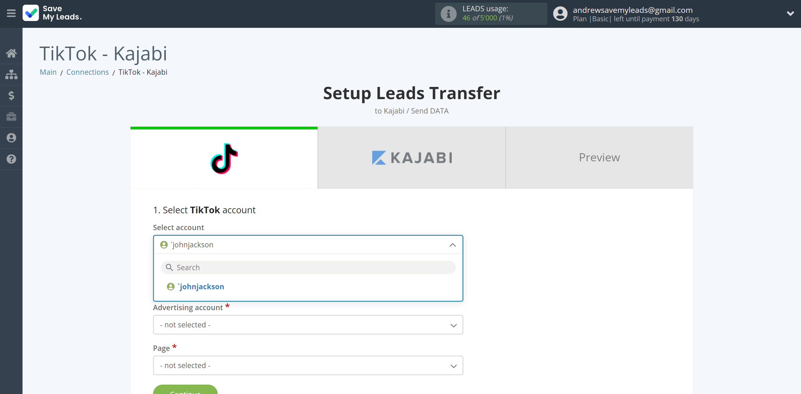 How to Connect TikTok with Kajabi | Data Source account selection