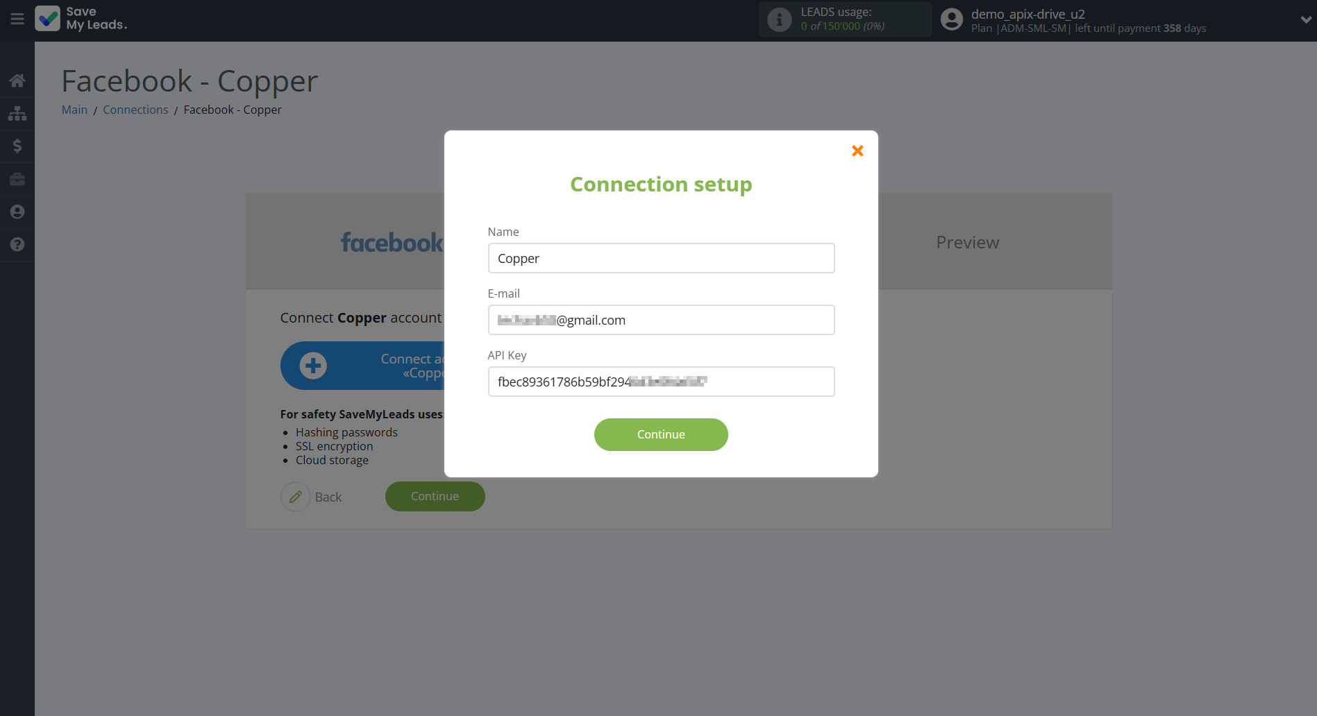 How to Connect Facebook with Copper Create Contacts | Data Destination account connection