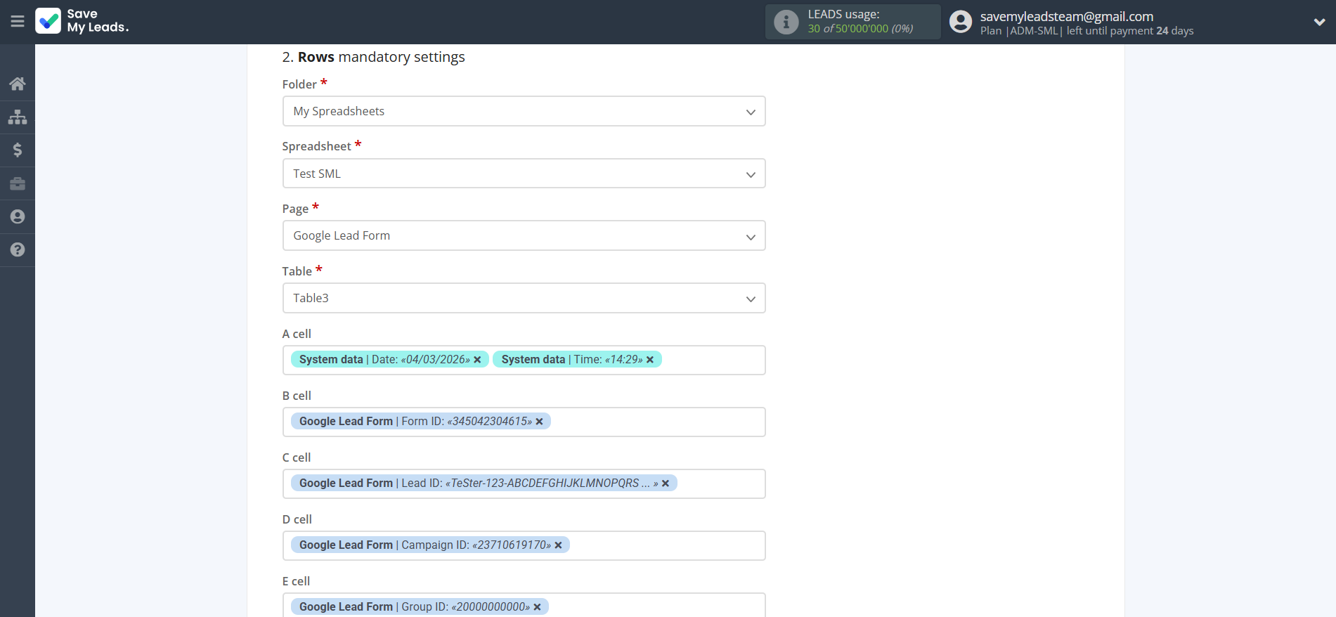 How to Connect Google Lead Form with Rows Add Row | Assigning fields