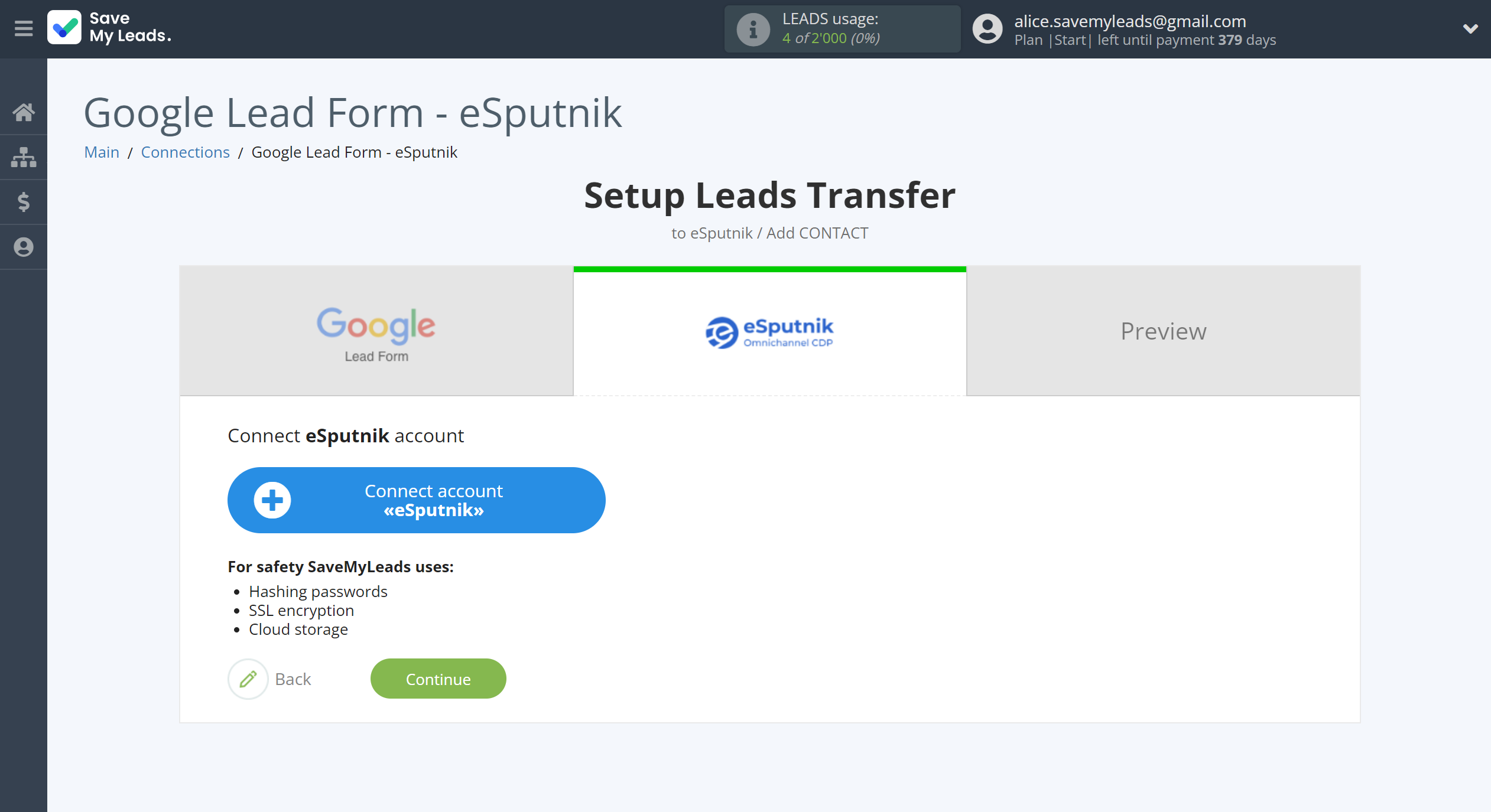 How to Connect Google Lead Form with&nbsp;eSputnik Add Contacts | Data Destination account connection