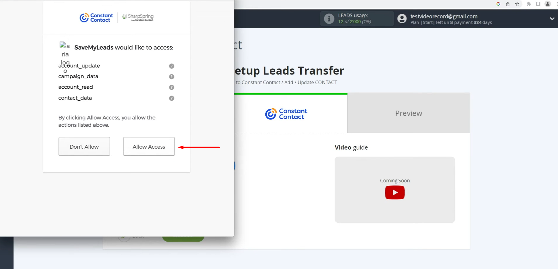 Grant SaveMyLeads permission to access your account Grant SaveMyLeads permission to access your account