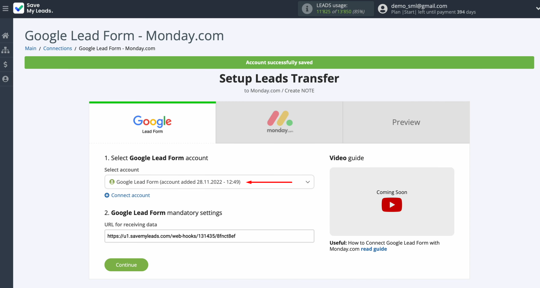 Select the connected account Select the connected account