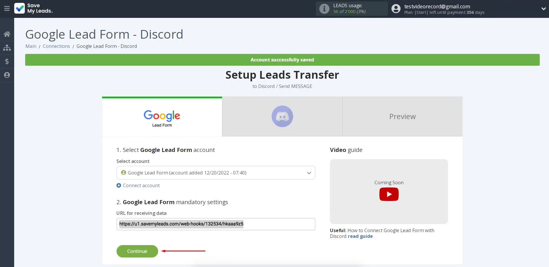 Return to SaveMyLeads and click "Continue" Return to SaveMyLeads and click "Continue"