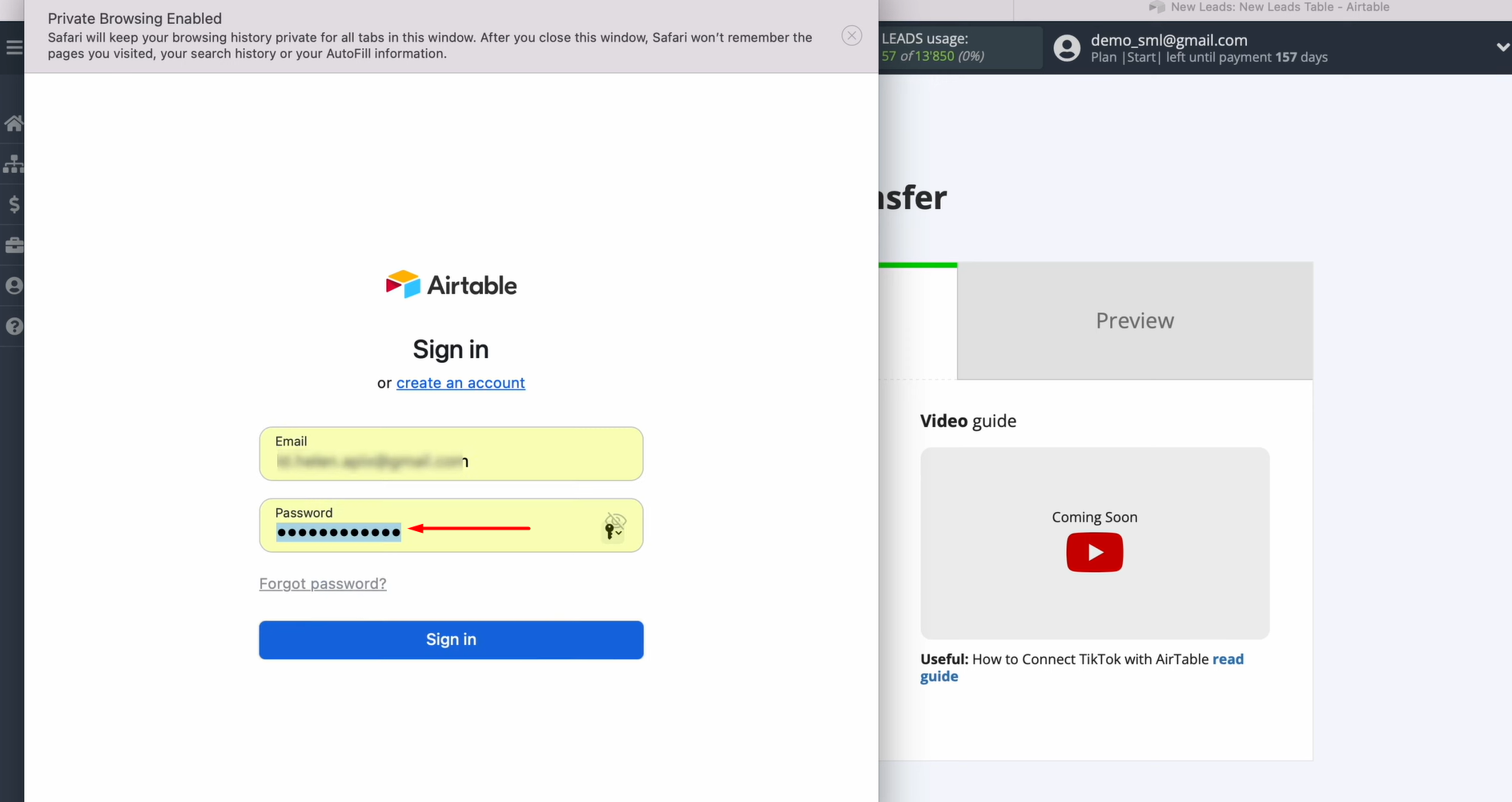 Enter your Airtable account password Enter your Airtable account password