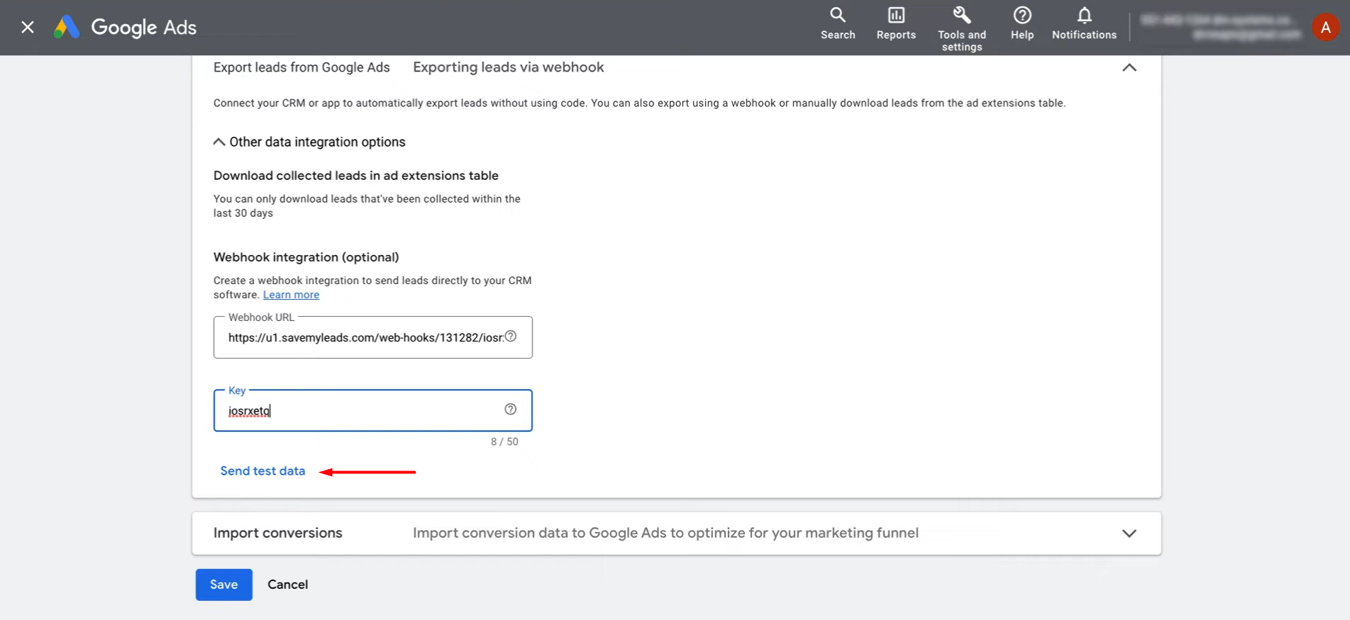 Send test data Send test data