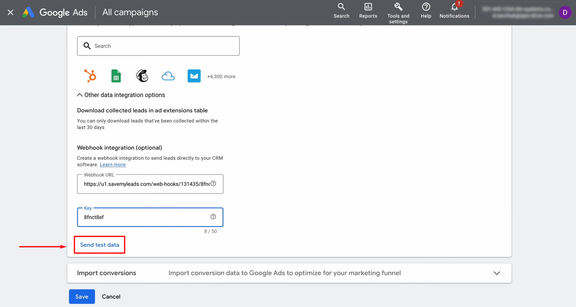 Send test data Send test data
