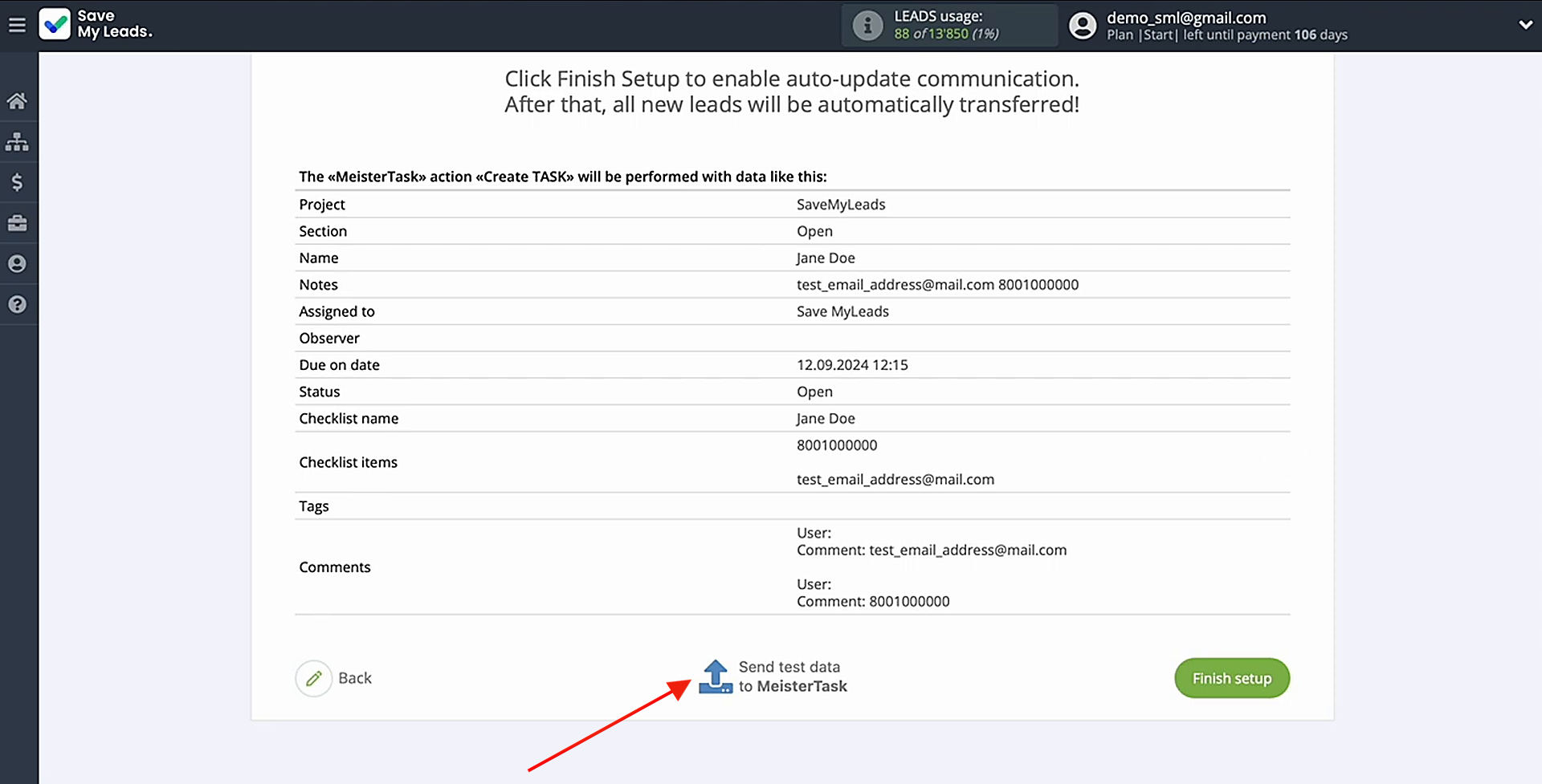 Send test data to MeisterTask Send test data to MeisterTask