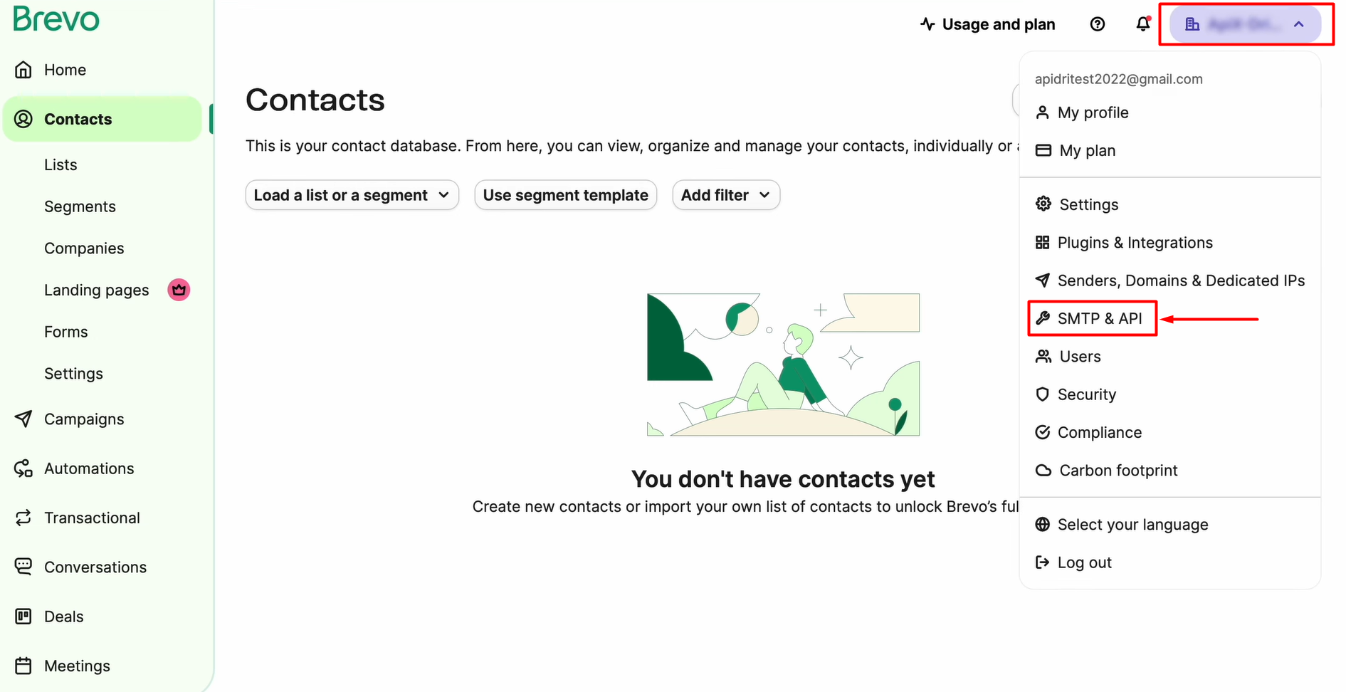Head to your account settings and look for the SMTP and API section