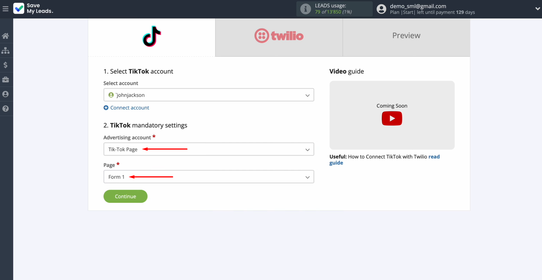 Select the advertising page and form