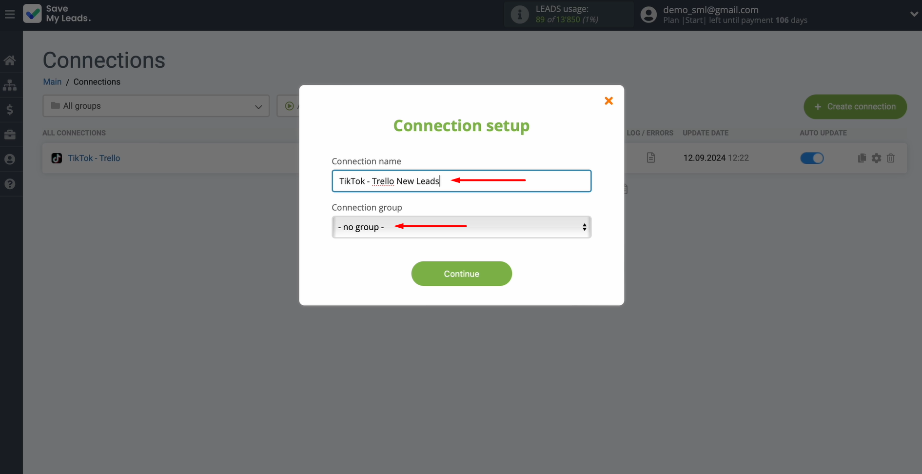 Change the connection name and add it to a group Change the connection name and add it to a group
