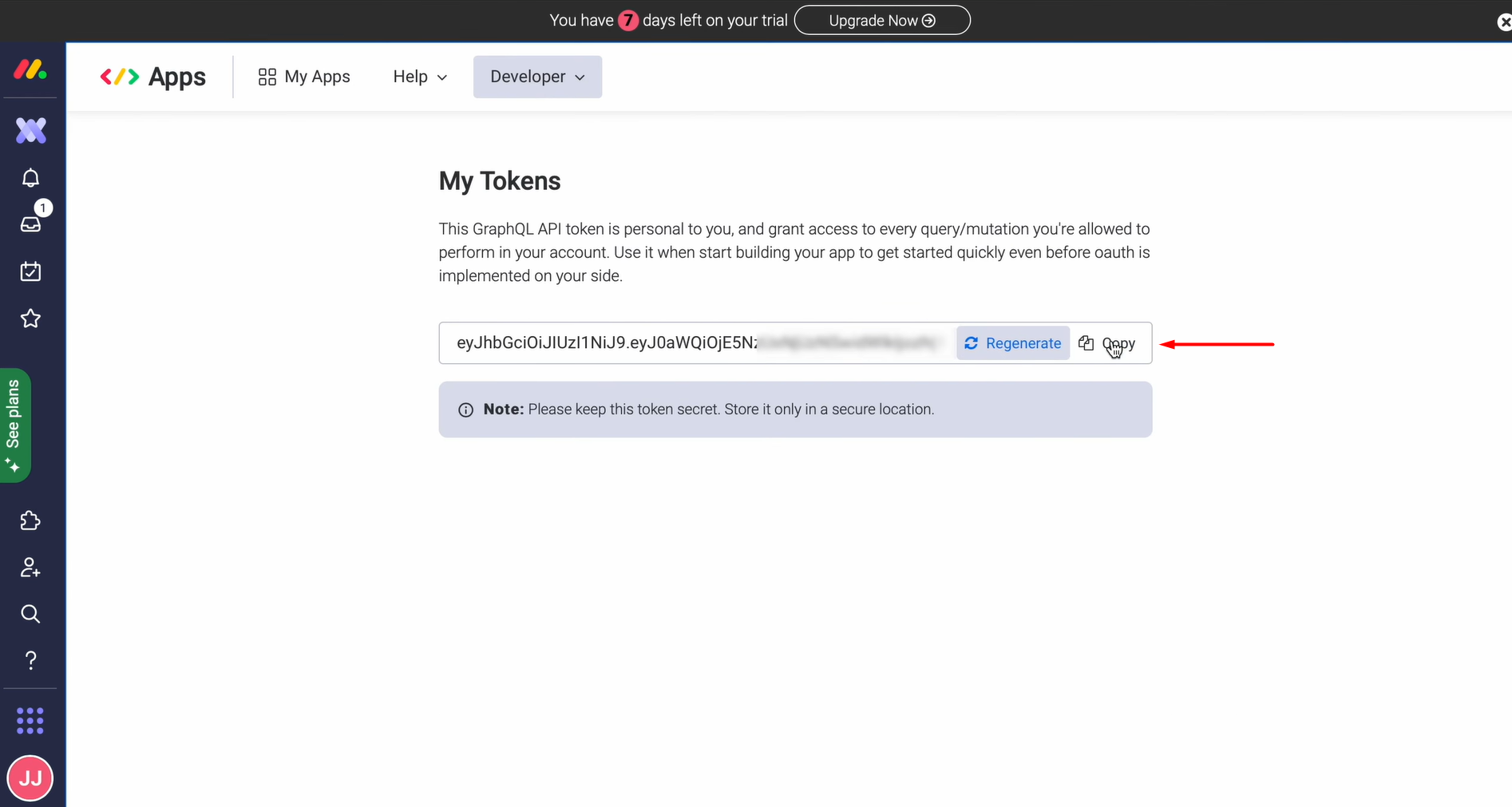 Copy the token Copy the token