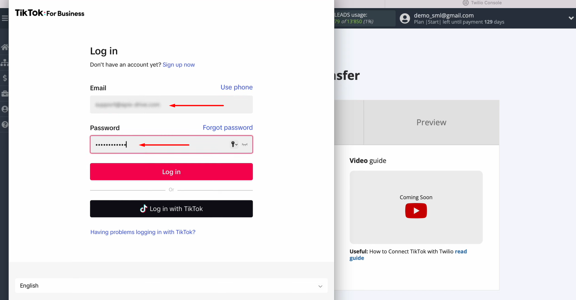 Specify the login and password