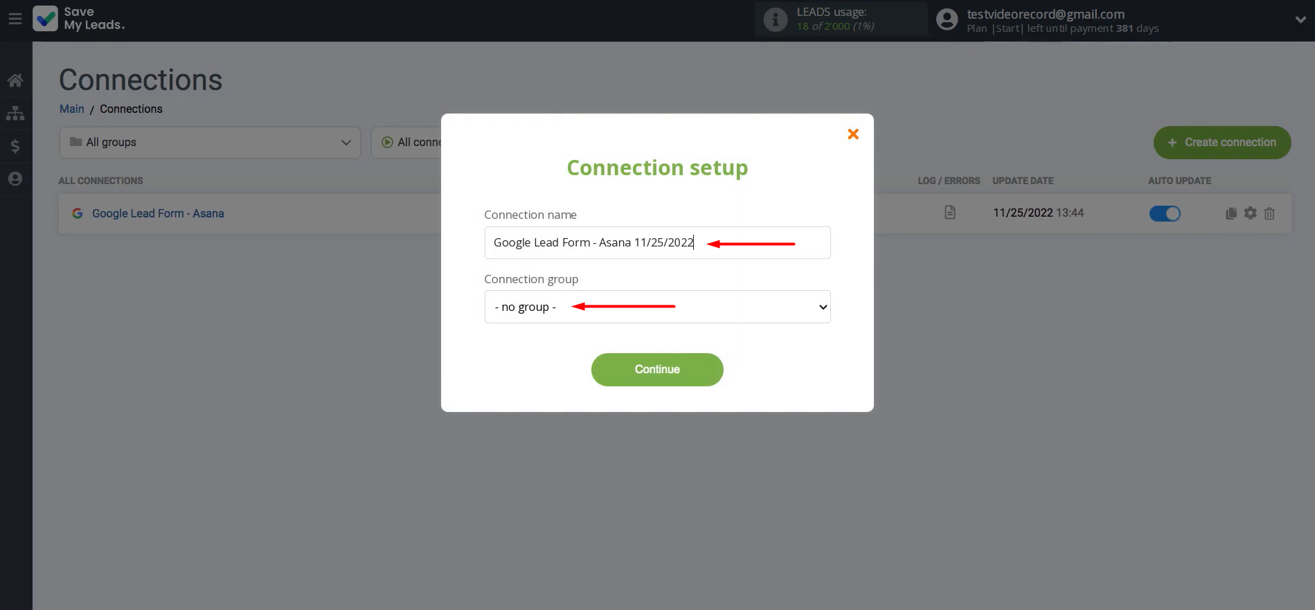 Change the connection name and add it to a group Change the connection name and add it to a group