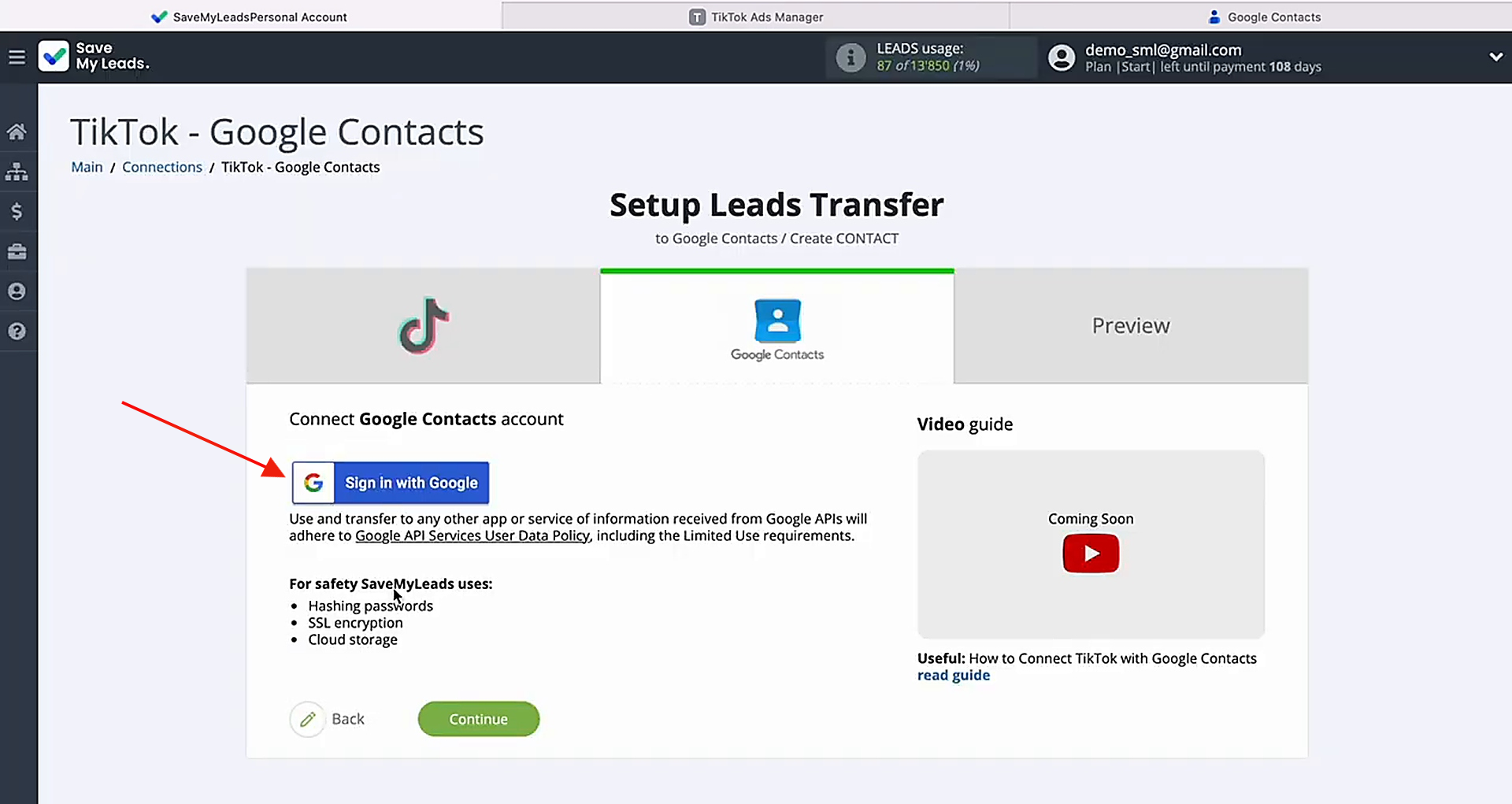 Connect your Google Contacts account to SaveMyLeads