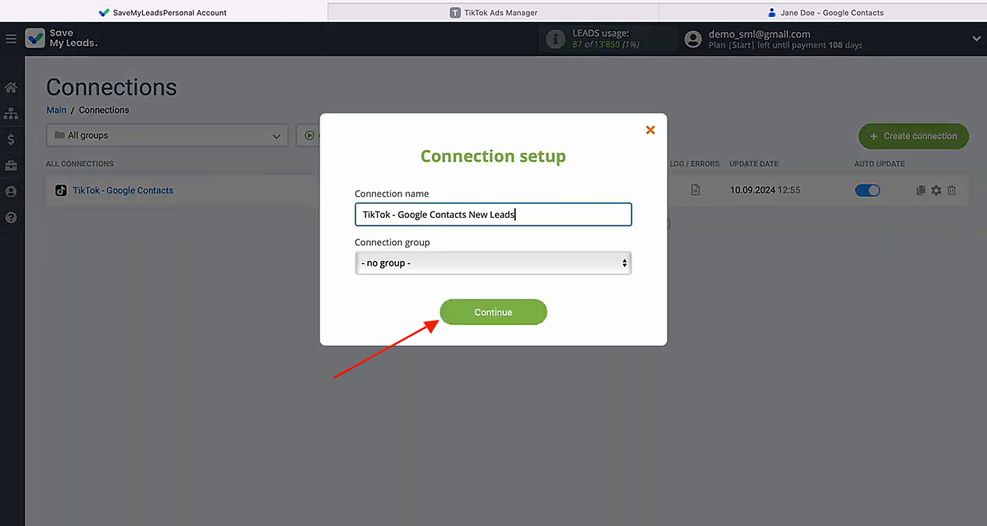 Update the connection name and assign it to a group