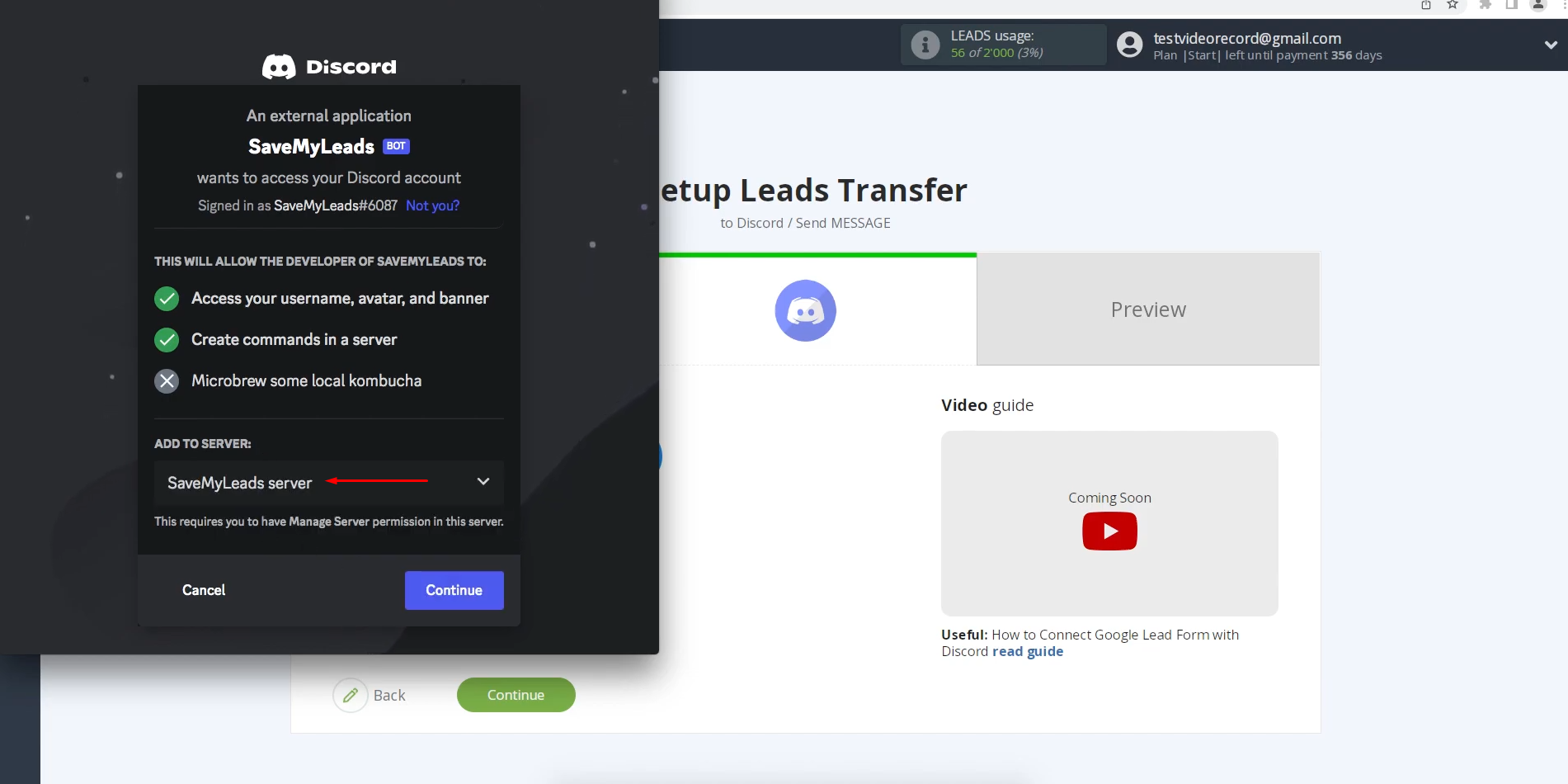 Choose the Discord server Choose the Discord server