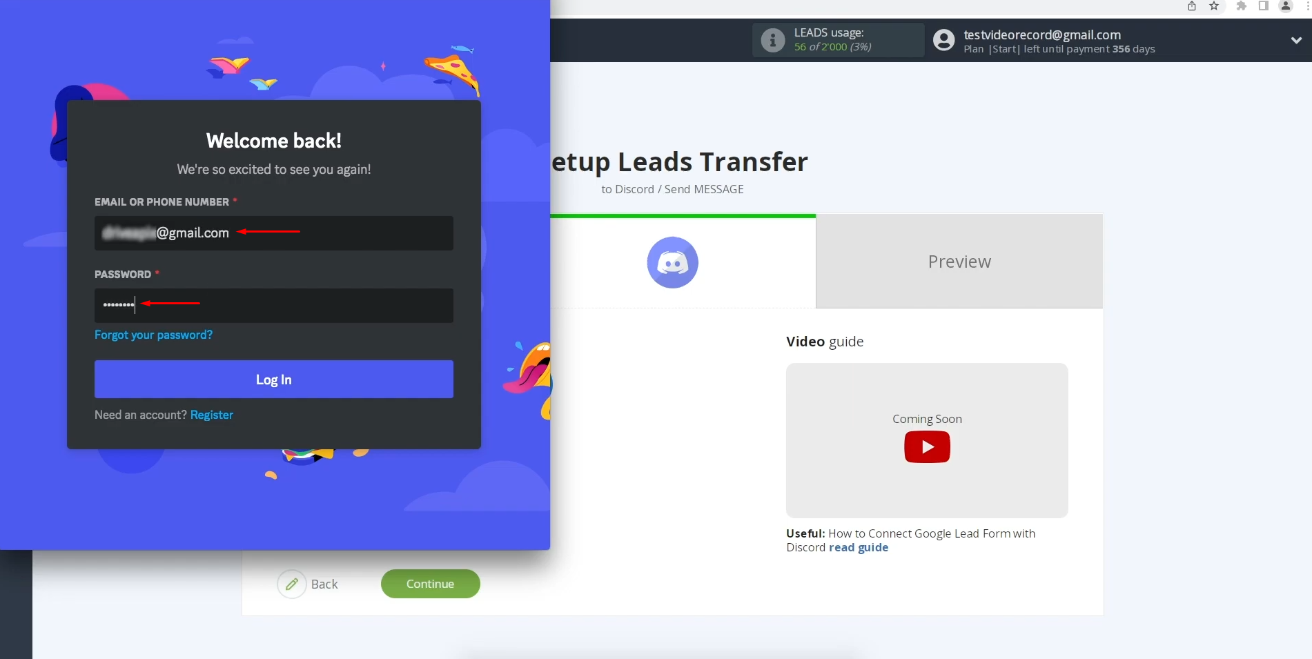 Enter your Discord login details Enter your Discord login details