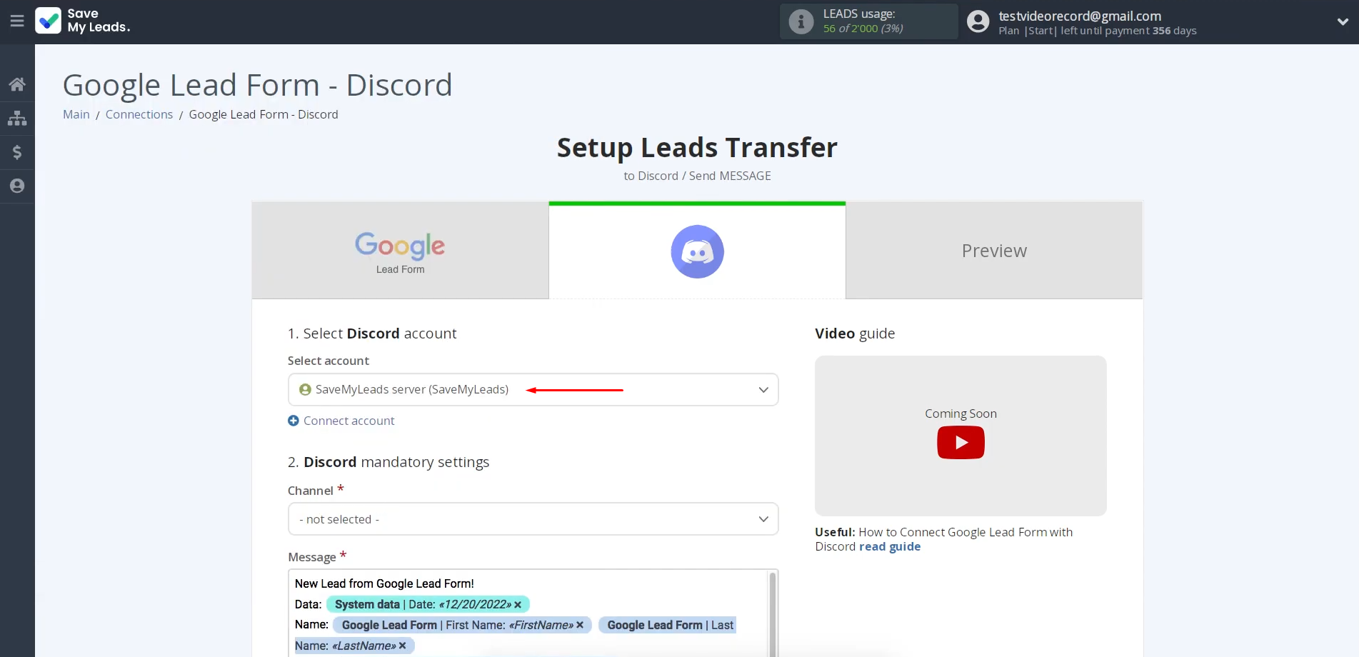 Select the connected Discord account Select the connected Discord account