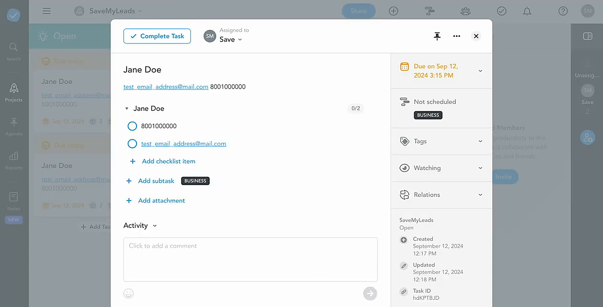 Result of the data transfer to MeisterTask Result of the data transfer to MeisterTask