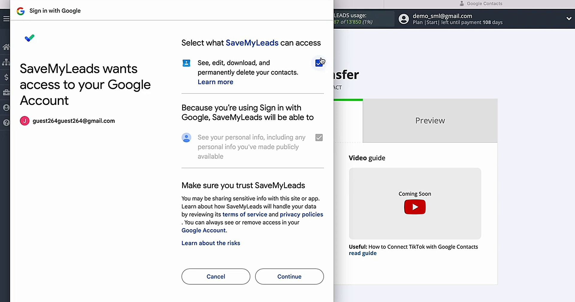 Grant SaveMyLeads permission to access your Google account