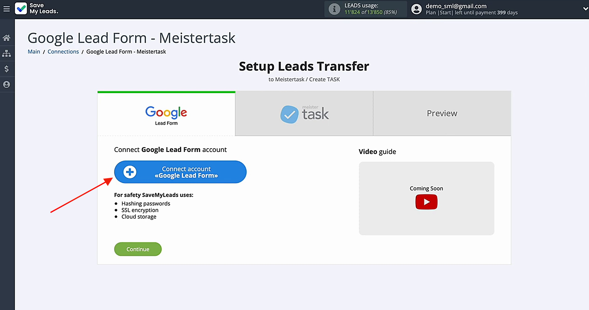 Attach your Google Lead Form account to SaveMyLeads