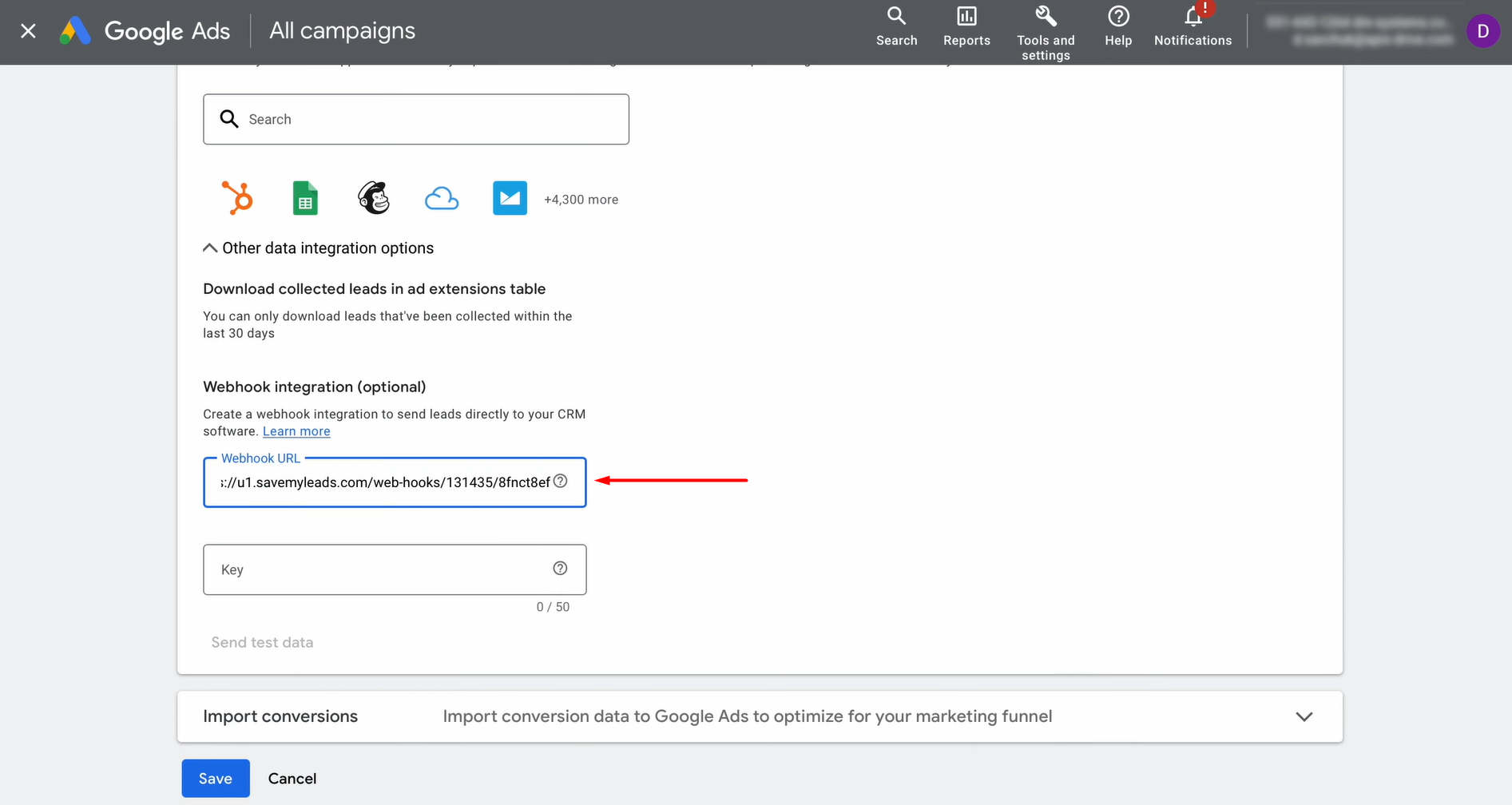 Insert the copied URL into the required field Insert the copied URL into the required field