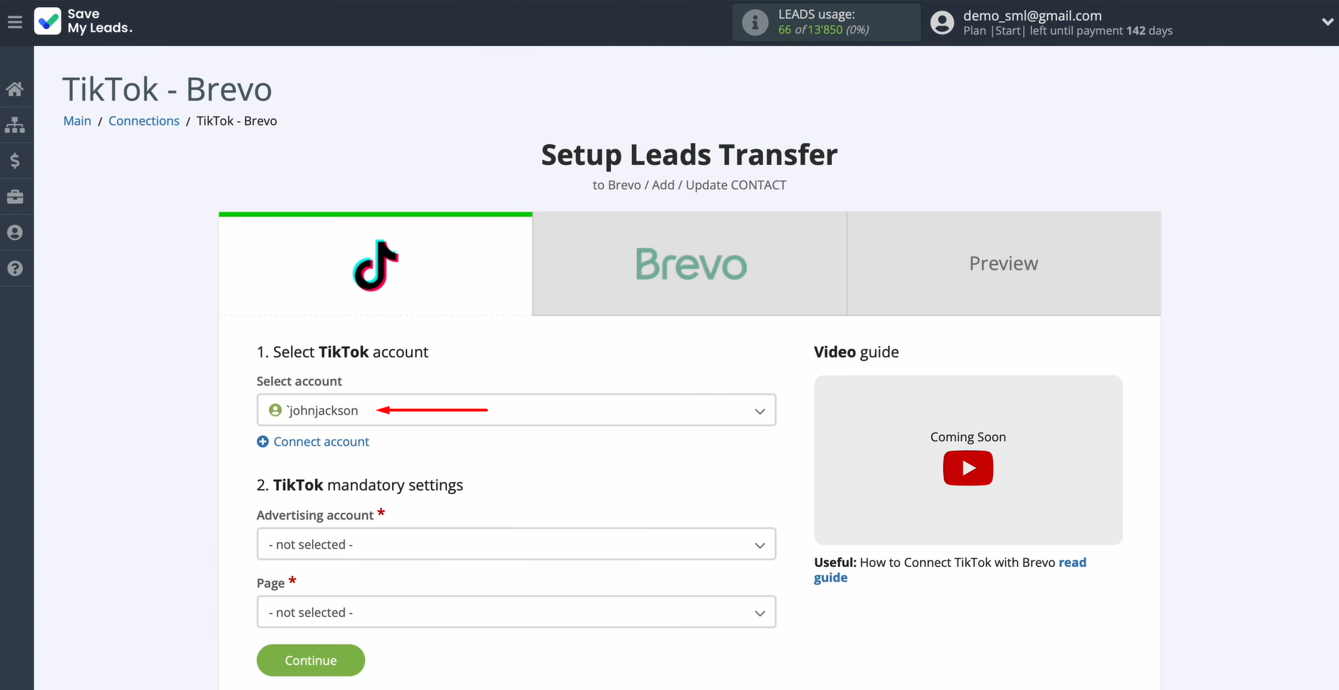Select the connected account