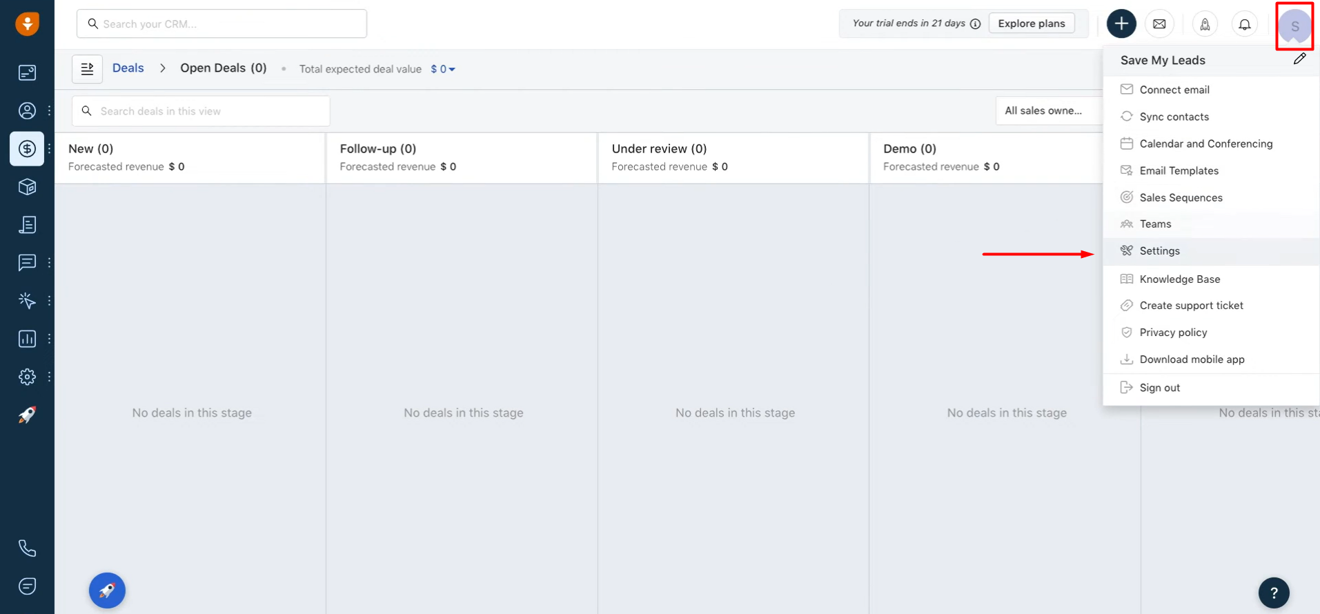 Open the Settings section on the API settings tab Open the Settings section on the API settings tab