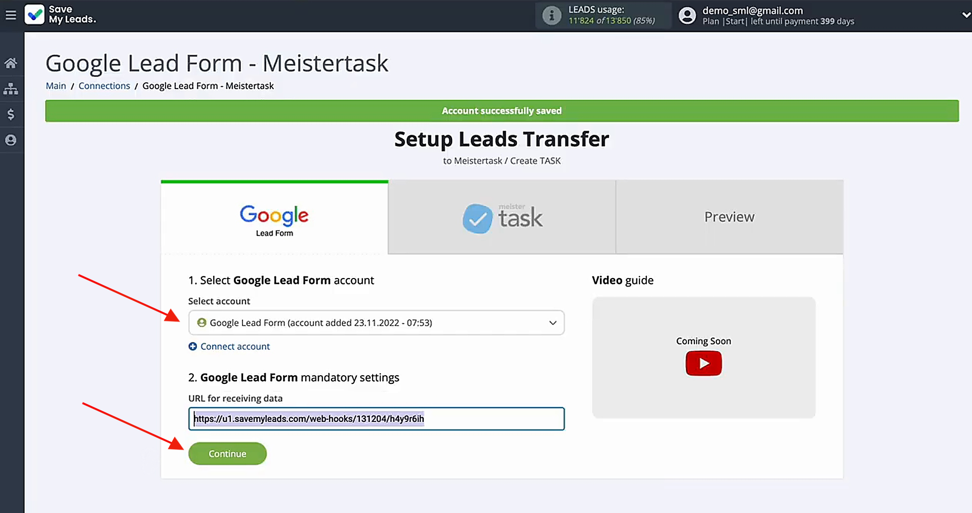Go back to SaveMyLeads to continue the setup