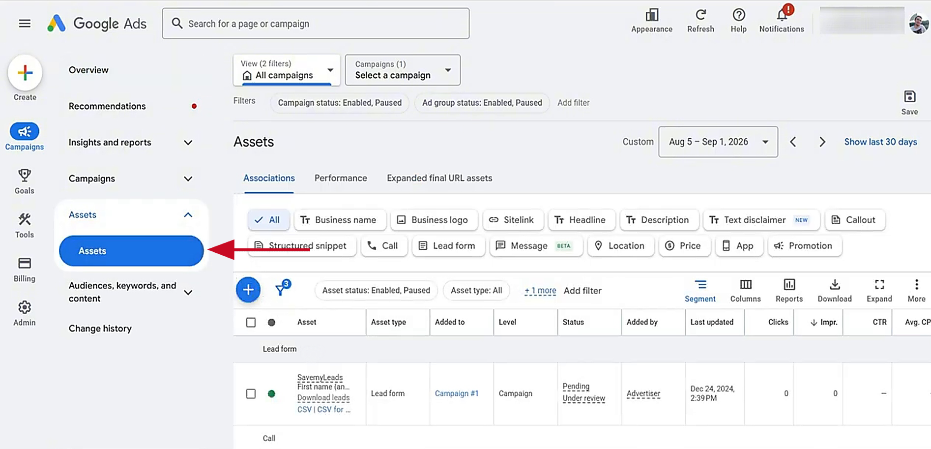 Click on the Assets tab Click on the Assets tab