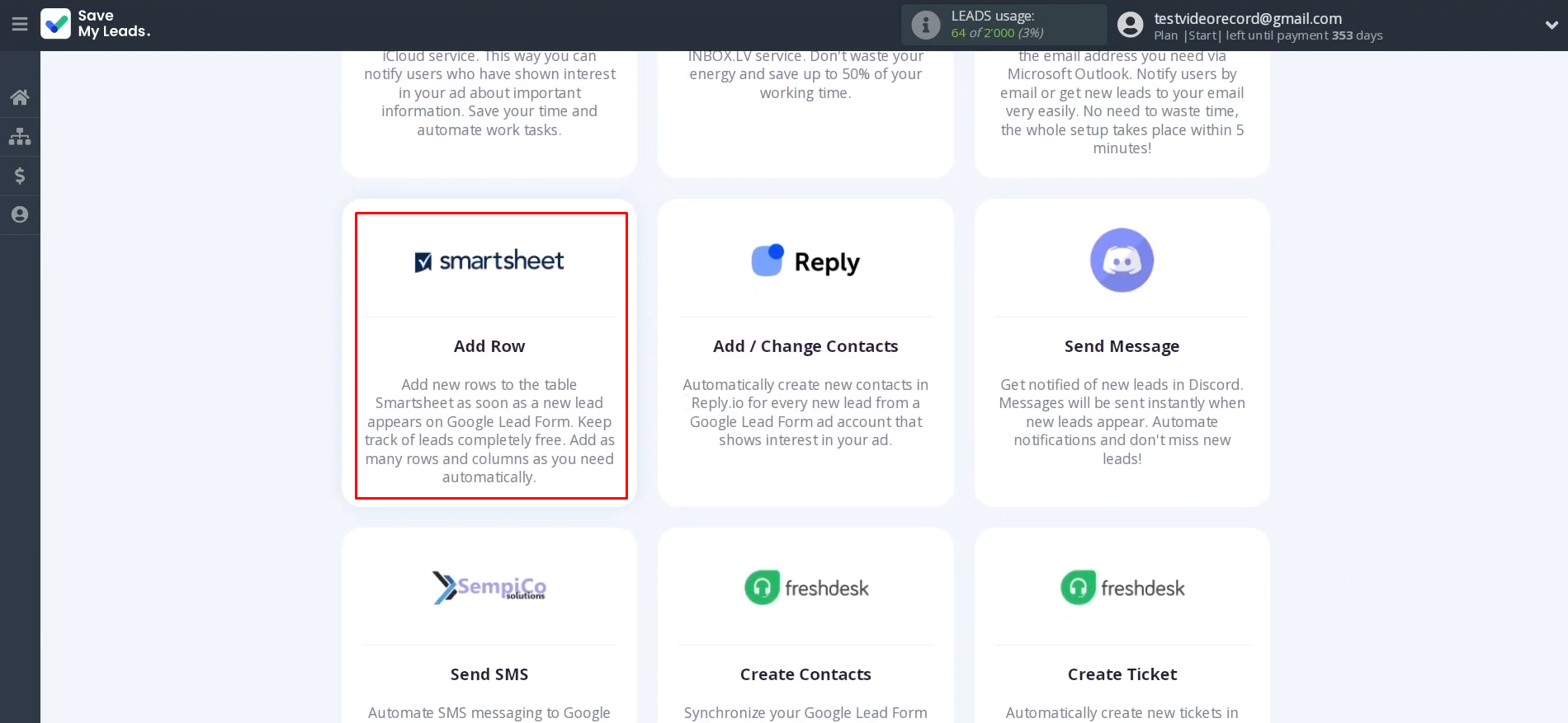 Google Lead Form and Smartsheet integration | Choose Smartsheet (Add Row) Google Lead Form and Smartsheet integration | Choose Smartsheet (Add Row)