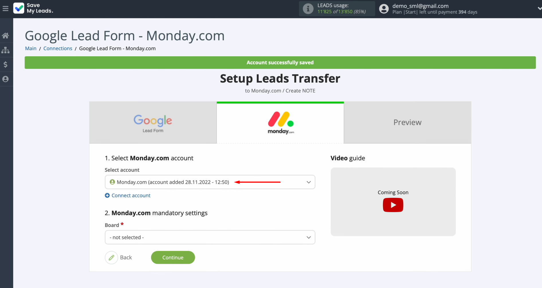 Select the connected account Select the connected account