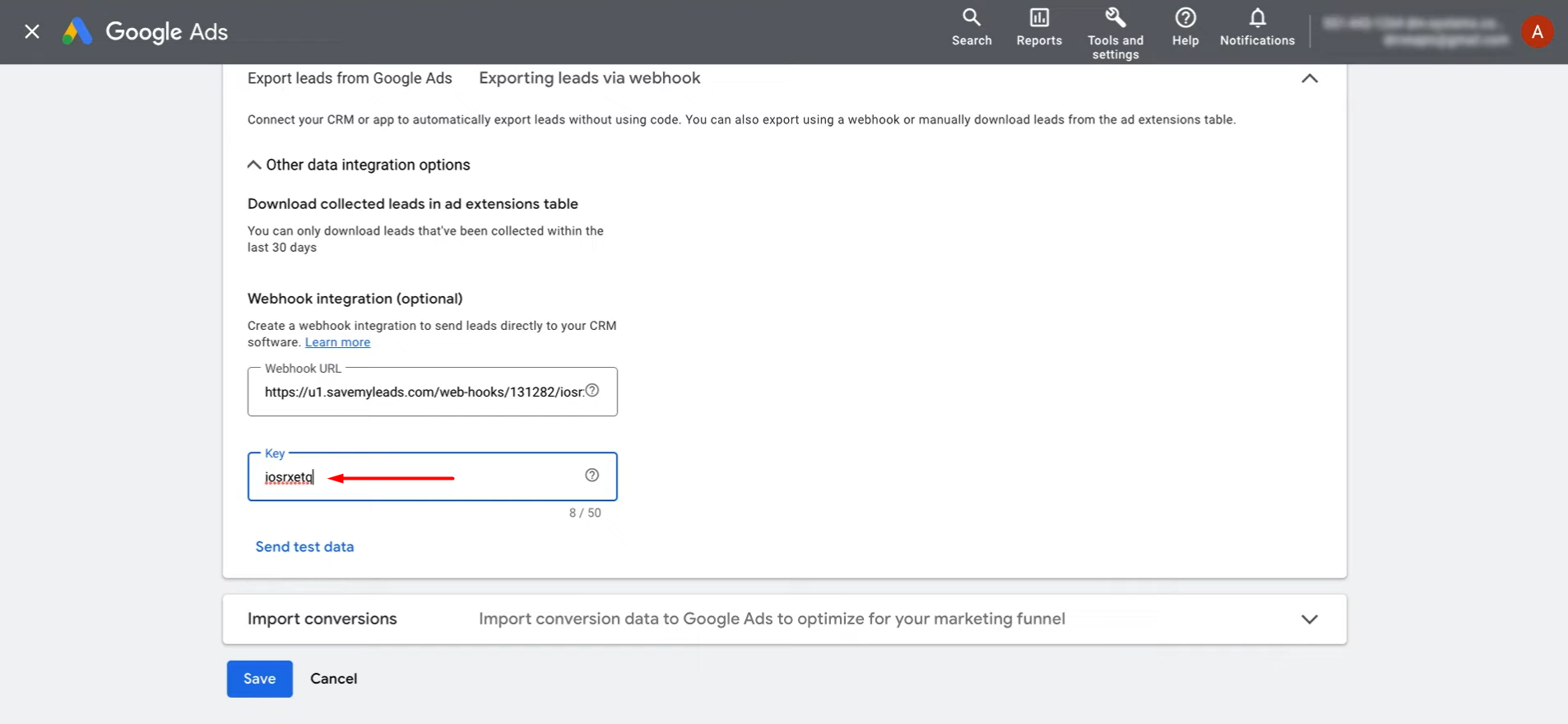Paste the last part of the URL into the Key field Paste the last part of the URL into the Key field