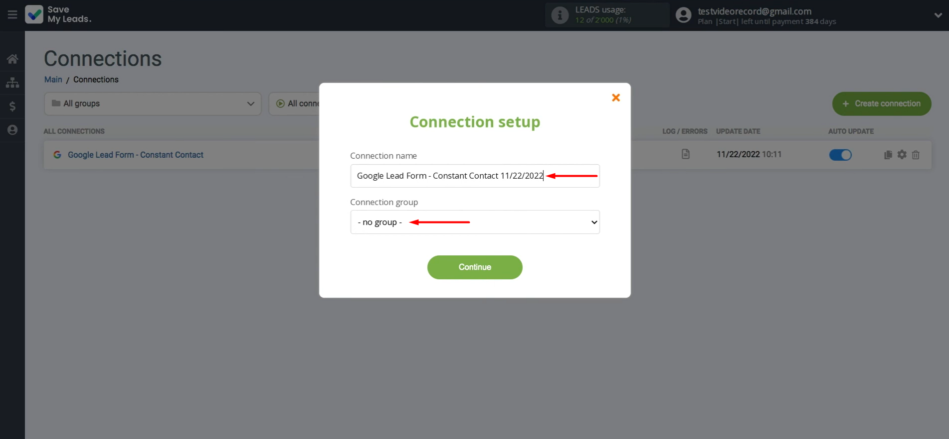 Change the connection name and add it to a group Change the connection name and add it to a group