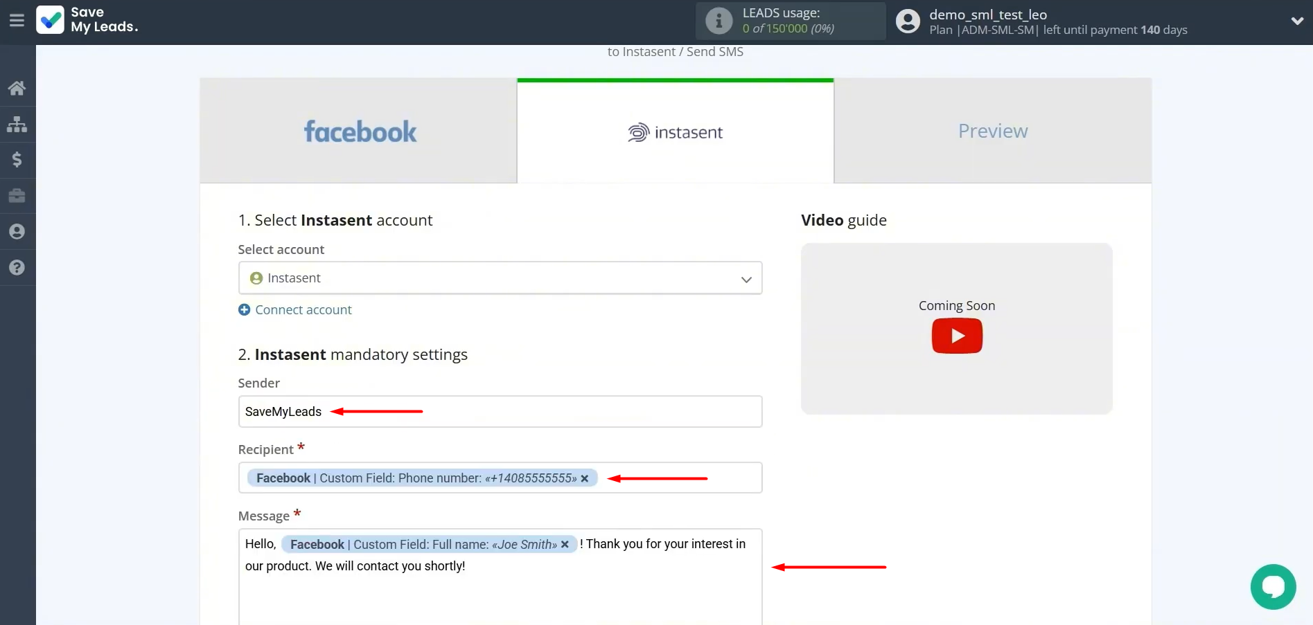 Select the sender, enter the recipient's details, and message text Select the sender, enter the recipient's details, and message text