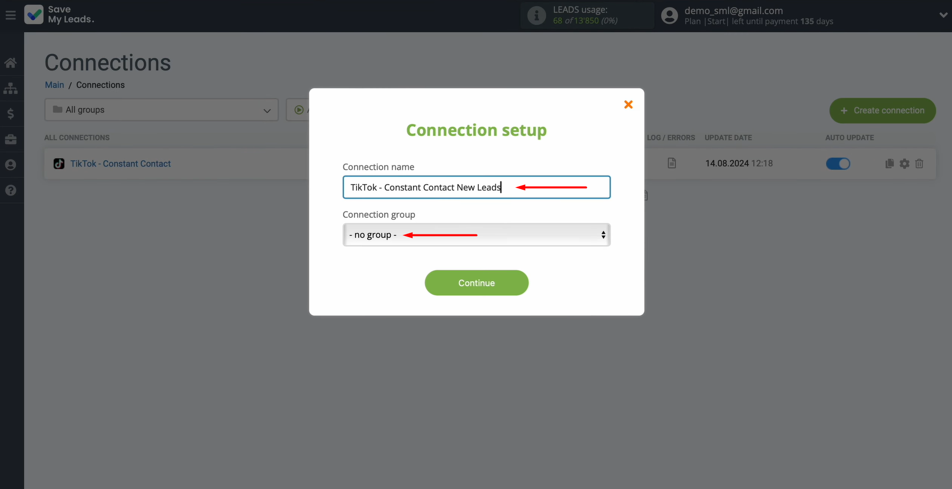 Change the connection name and add it to a group Change the connection name and add it to a group