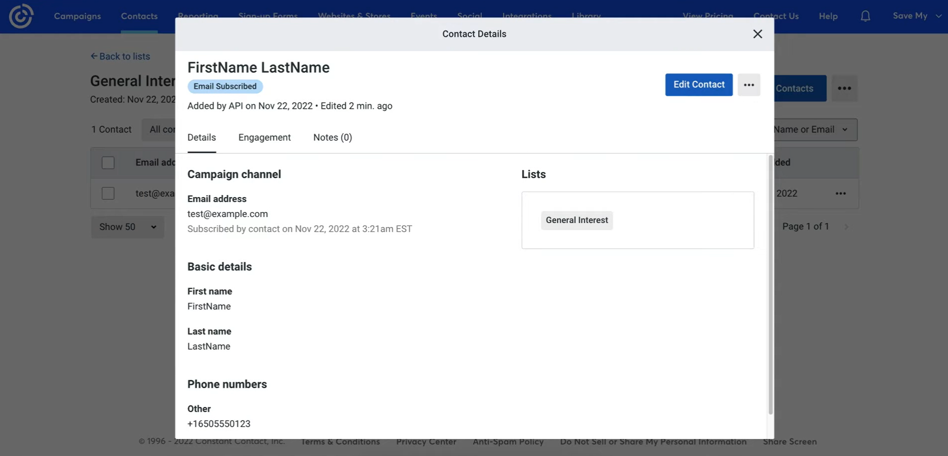 Result of the data transfer to Constant Contact Result of the data transfer to Constant Contact