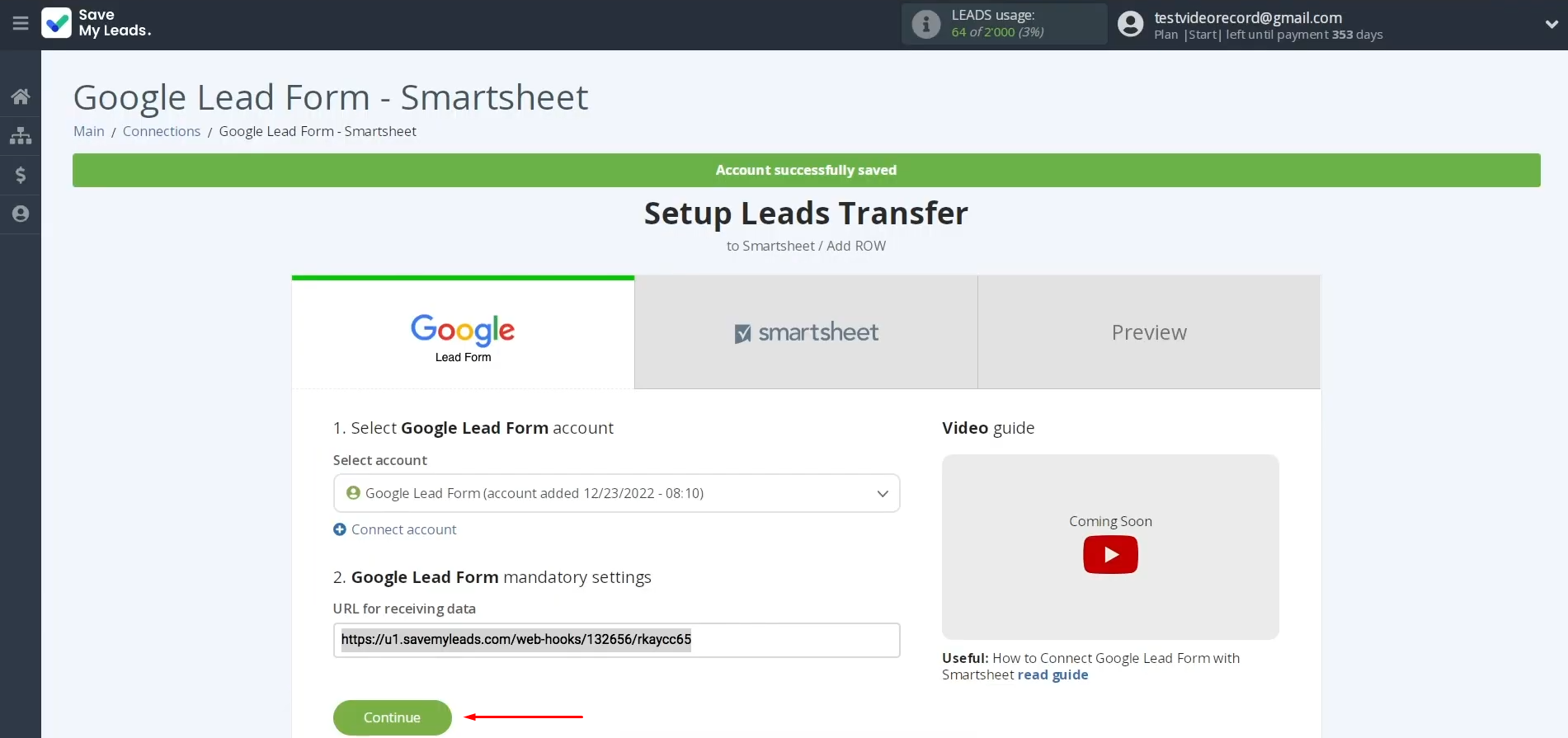 Google Lead Form and Smartsheet integration | Return to the SaveMyLeads to continue setting up Google Lead Form and Smartsheet integration | Return to the SaveMyLeads to continue setting up