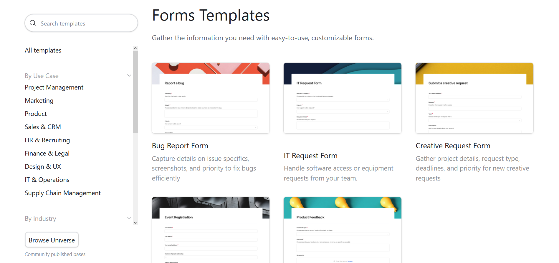 Airtable has a template library for forms Airtable has a template library for forms